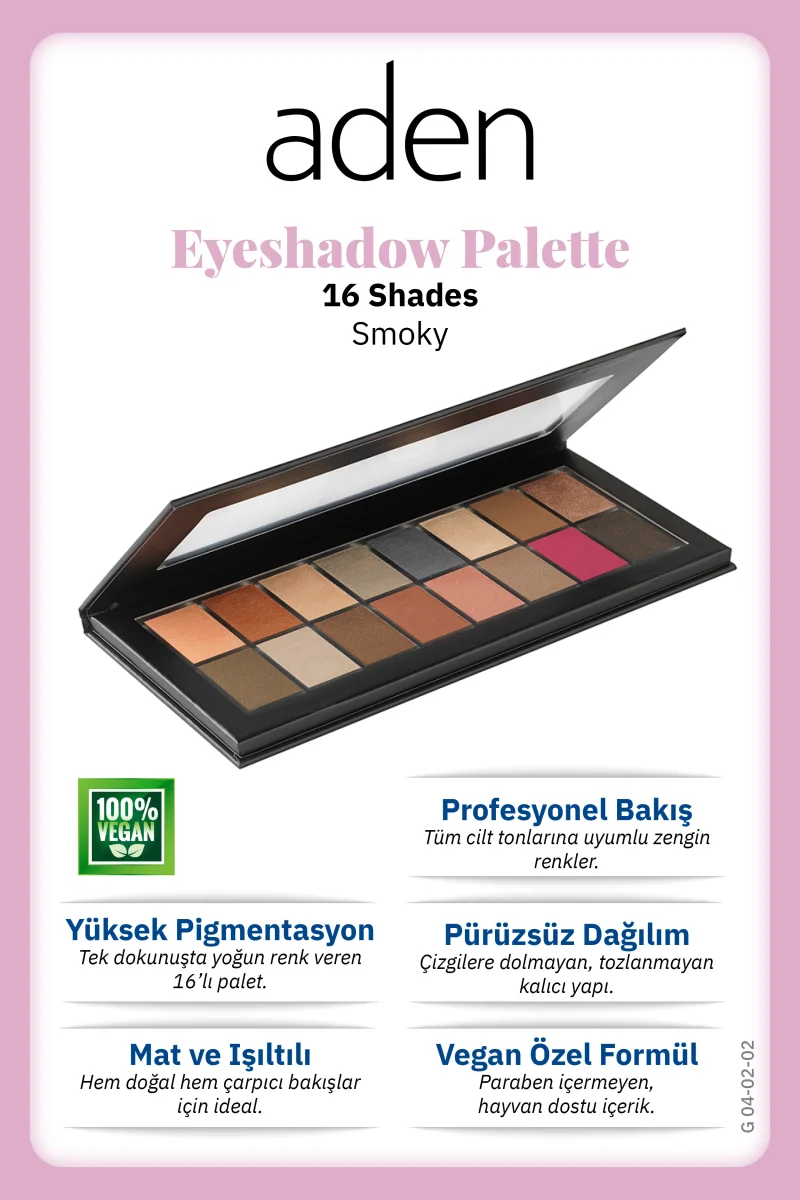 Aden Eyeshadow Palette 16 Shades - Göz Farı Paleti 16'lı Smokey(Dumanlı)
