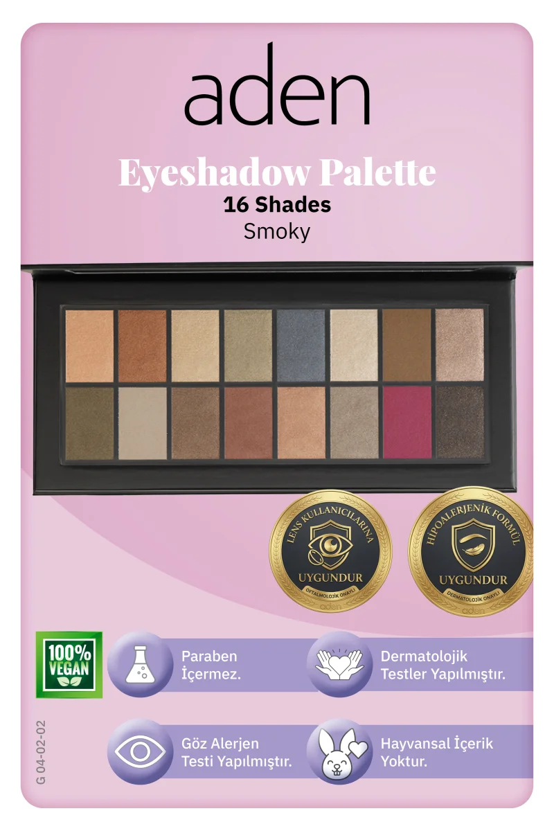 Aden Eyeshadow Palette 16 Shades - Göz Farı Paleti 16'lı Smokey(Dumanlı)