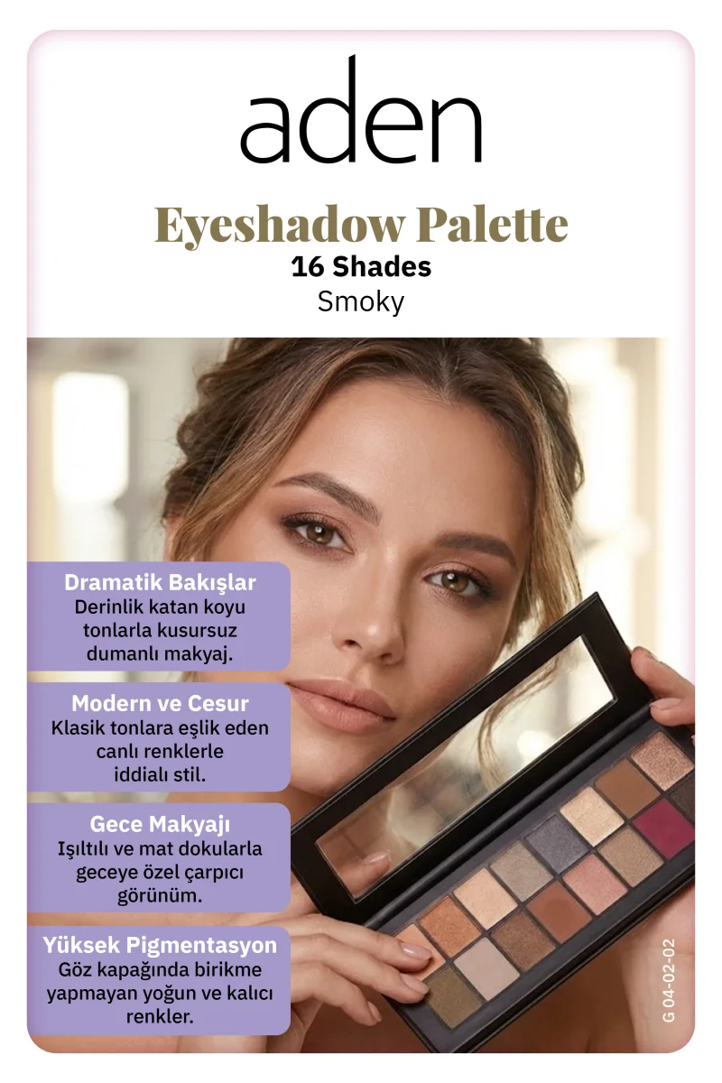 Aden Eyeshadow Palette 16 Shades - Göz Farı Paleti 16'lı Smokey(Dumanlı)