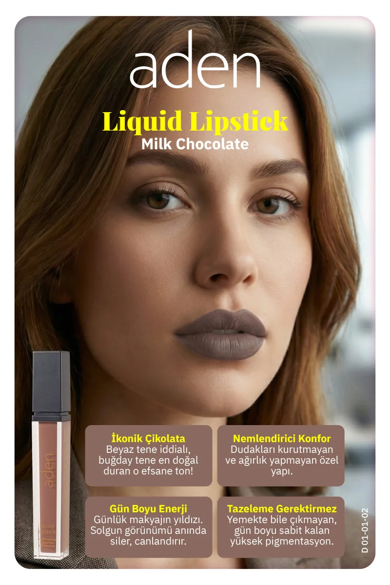 Aden Liquid Lipstick - Likit Ruj 02 Milk Chocolate(Sütlü Çikolata)