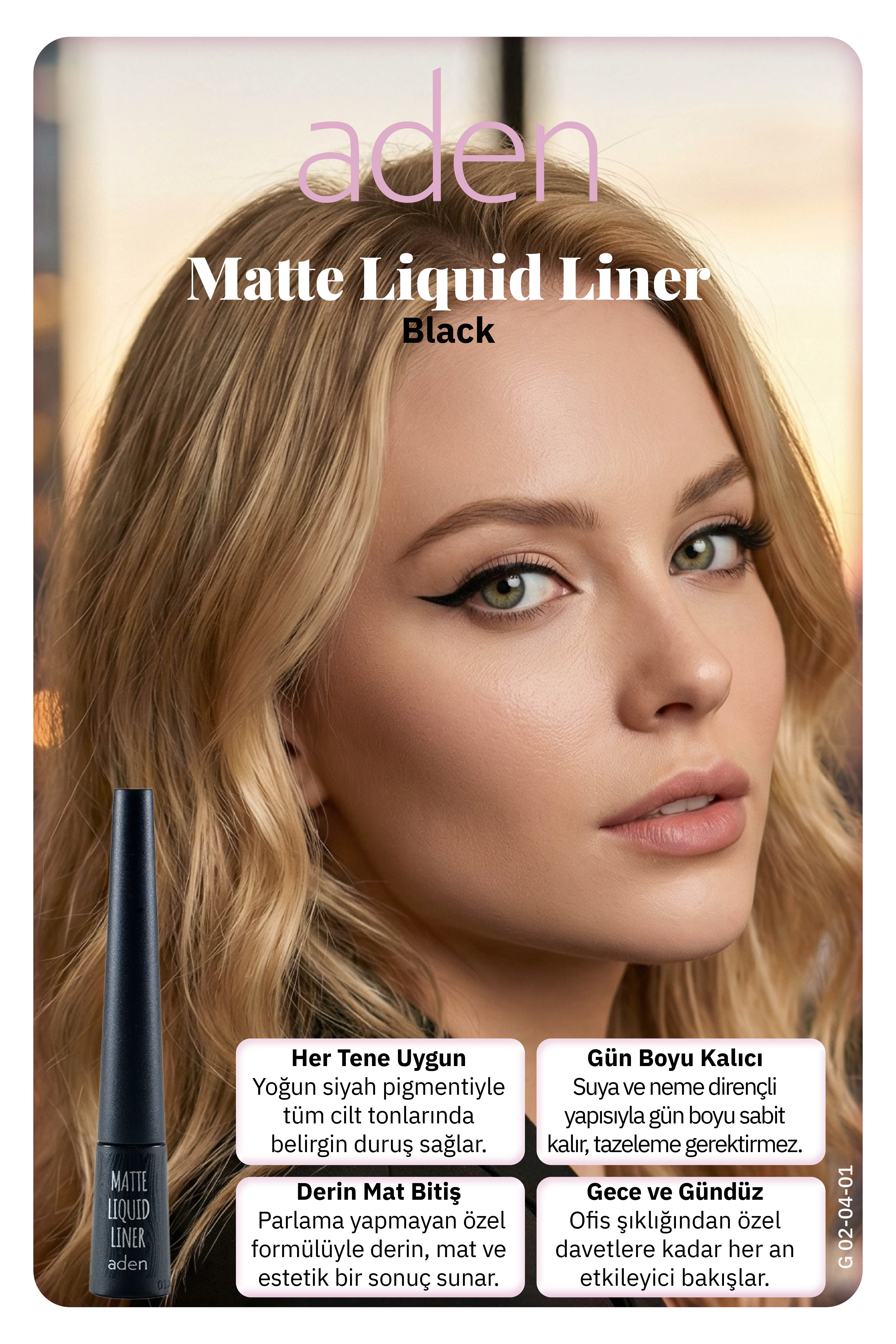 Aden Matte Liquid Liner - Mat Likit Eyeliner Black(Siyah)