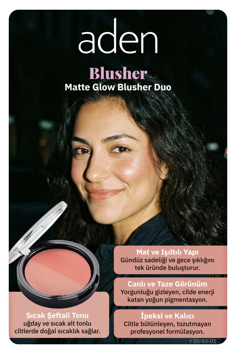 Aden Matte Glow Blusher Duo - Mat & Işıltılı İkili Allık