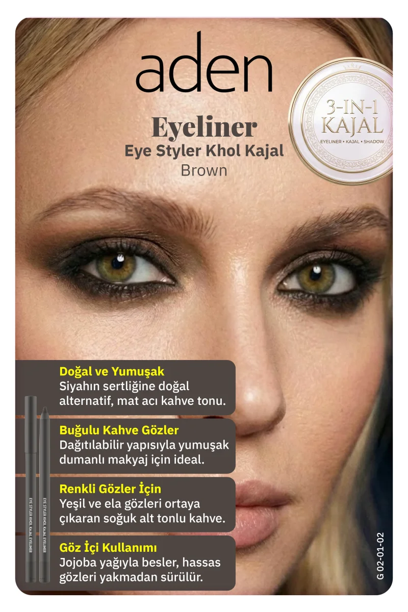 Aden Eyeliner Eye Styler Khol Kajal - Kajal Eyeliner 02 Brown(Kahverengi)