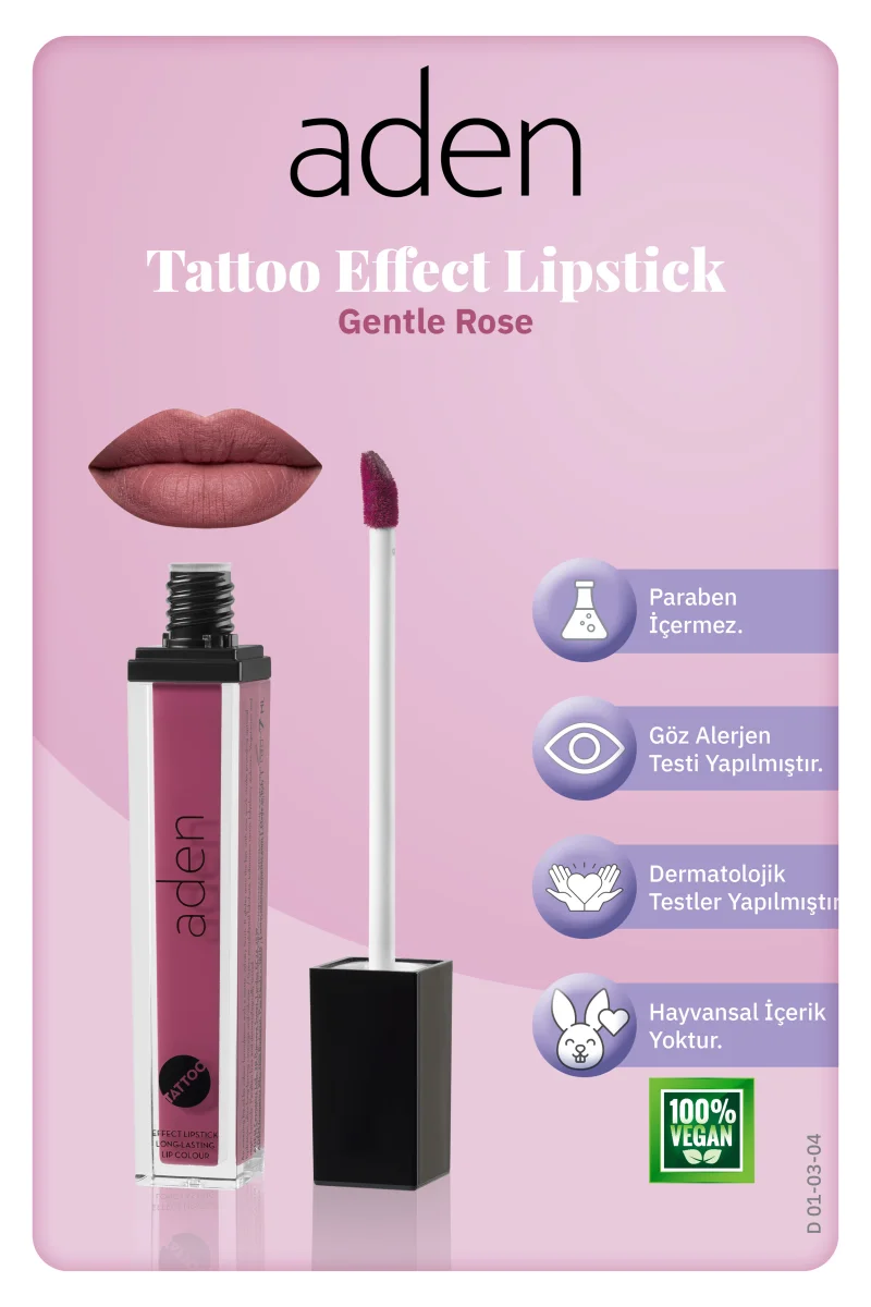 Aden Tattoo Effect Lipstick - Dövme Etkili Likit Ruj Gentle Rose(Koyu Gül Kurusu)