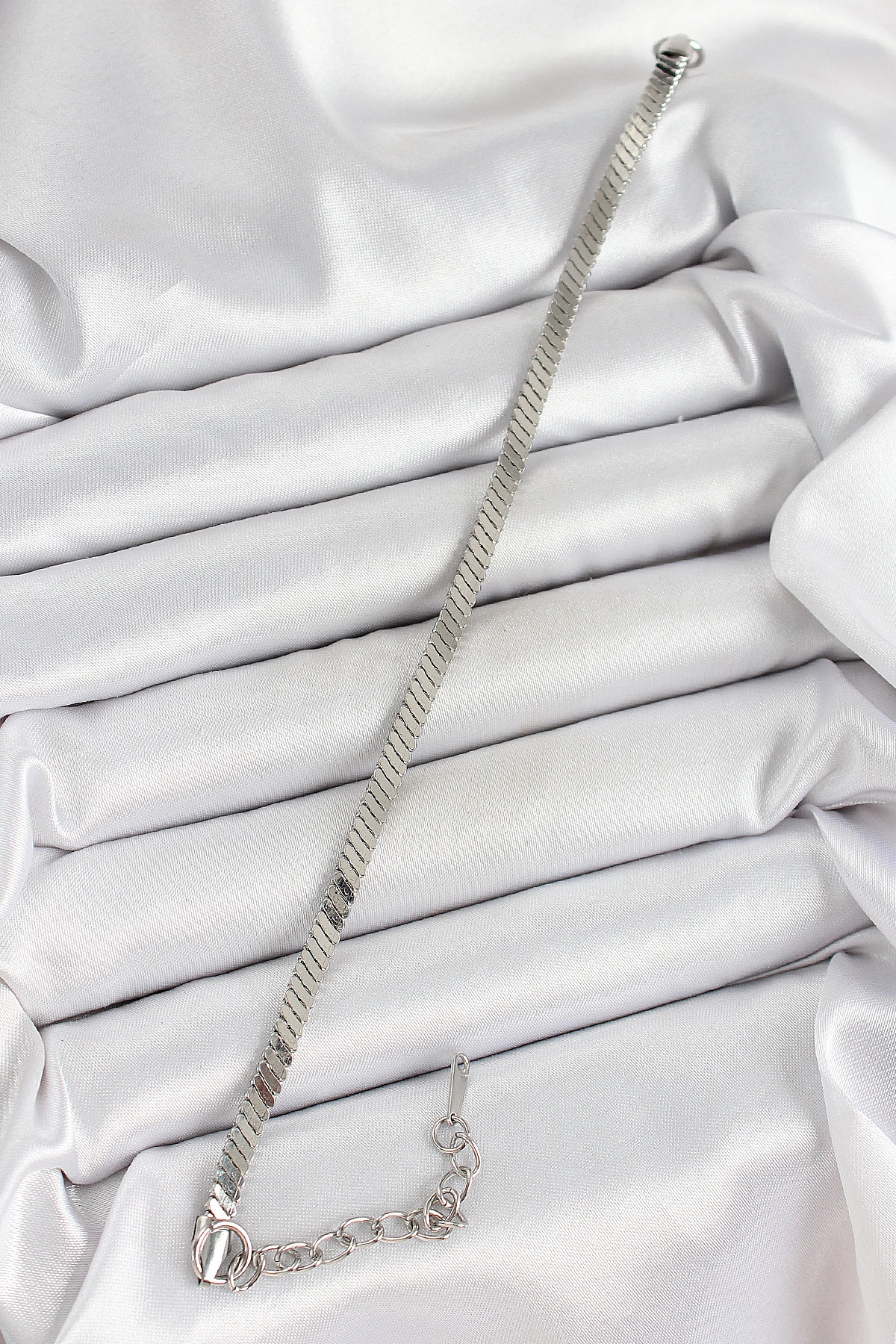 316L Çelik Gümüş Renk Yassı Zincir Model Kadın Bileklik