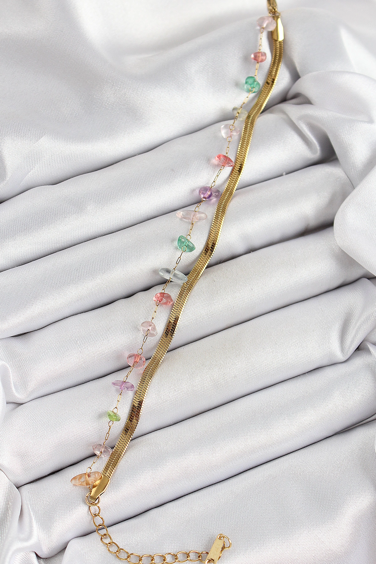 316L Çelik Gold Renk Kristal Karışık Renkli Taşlı Kadın Bileklik