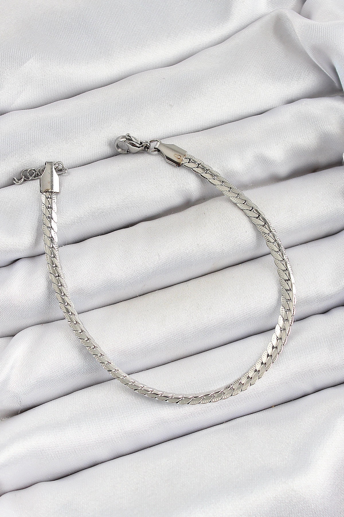 316L Çelik Gümüş Renk Ezme Zincir Erkek Bileklik