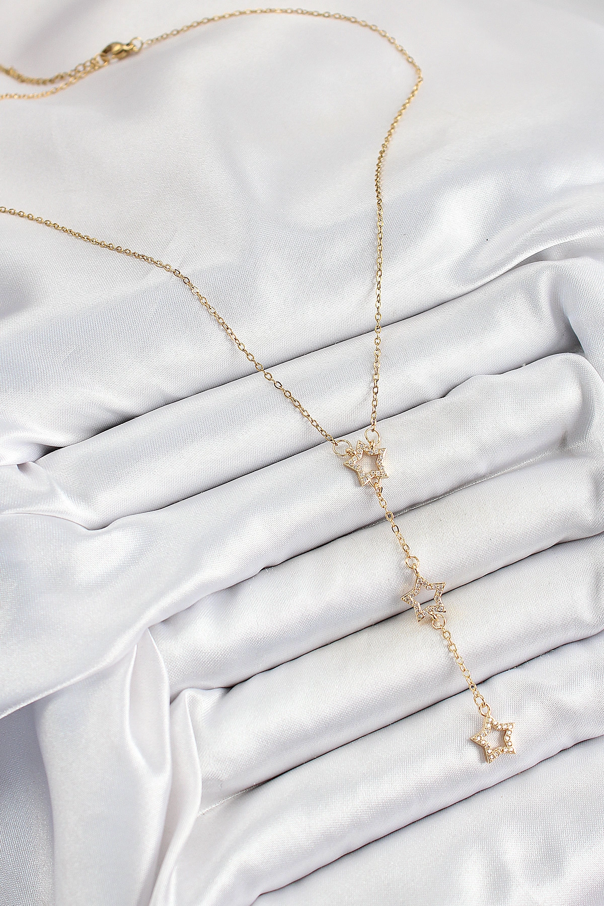 316L Çelik Zirkon Taşlı Yıldız Figürlü Y Model Gold Renk Kadın Kolye