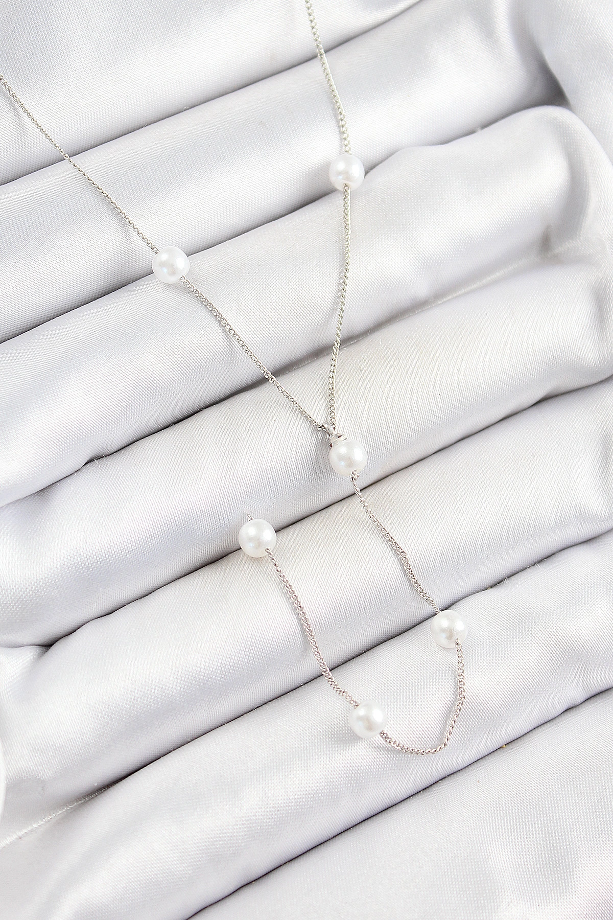 Pirinç İnci Figürlü Y Model Gümüş Renk Kadın Kolye