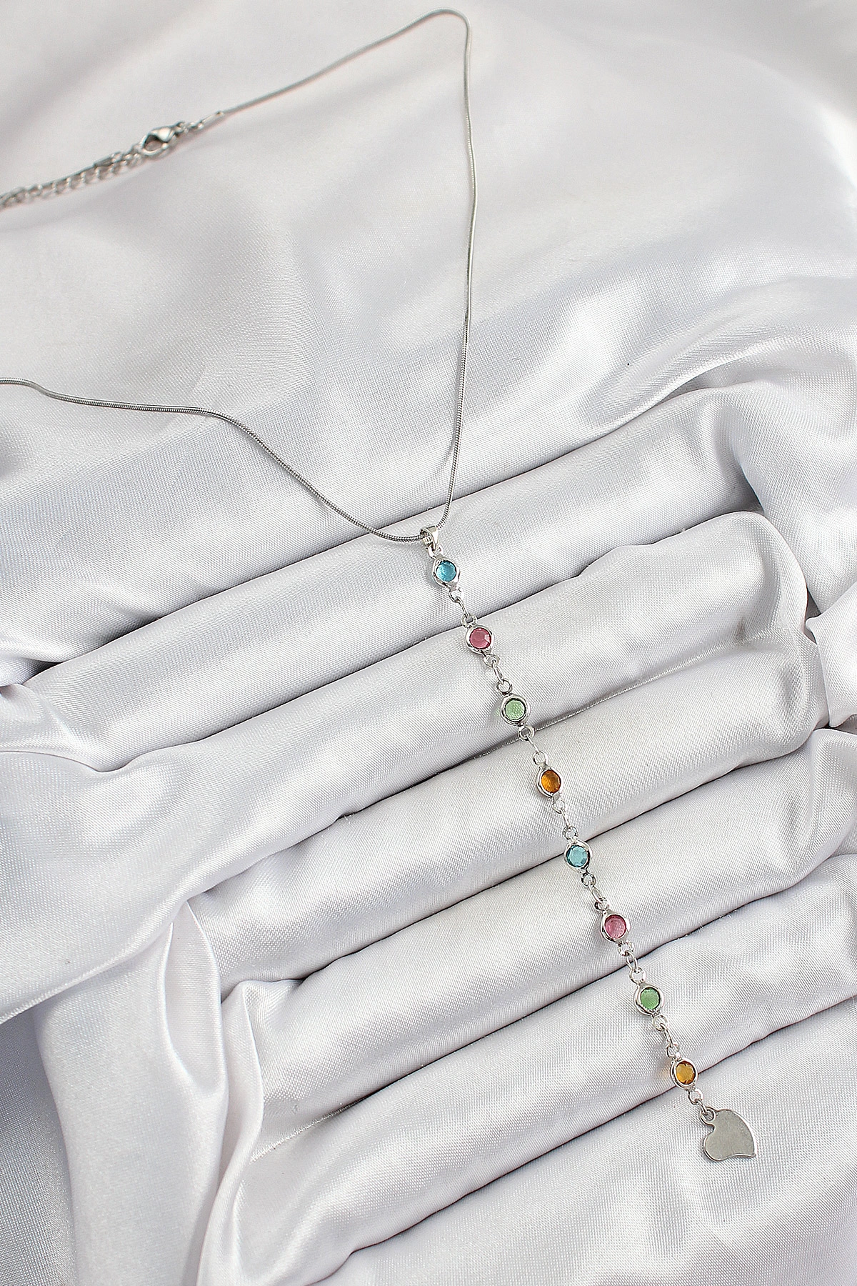 Pirinç Gümüş Renk Karışık Renk Zirkon Taşlı Y Kadın Kolye