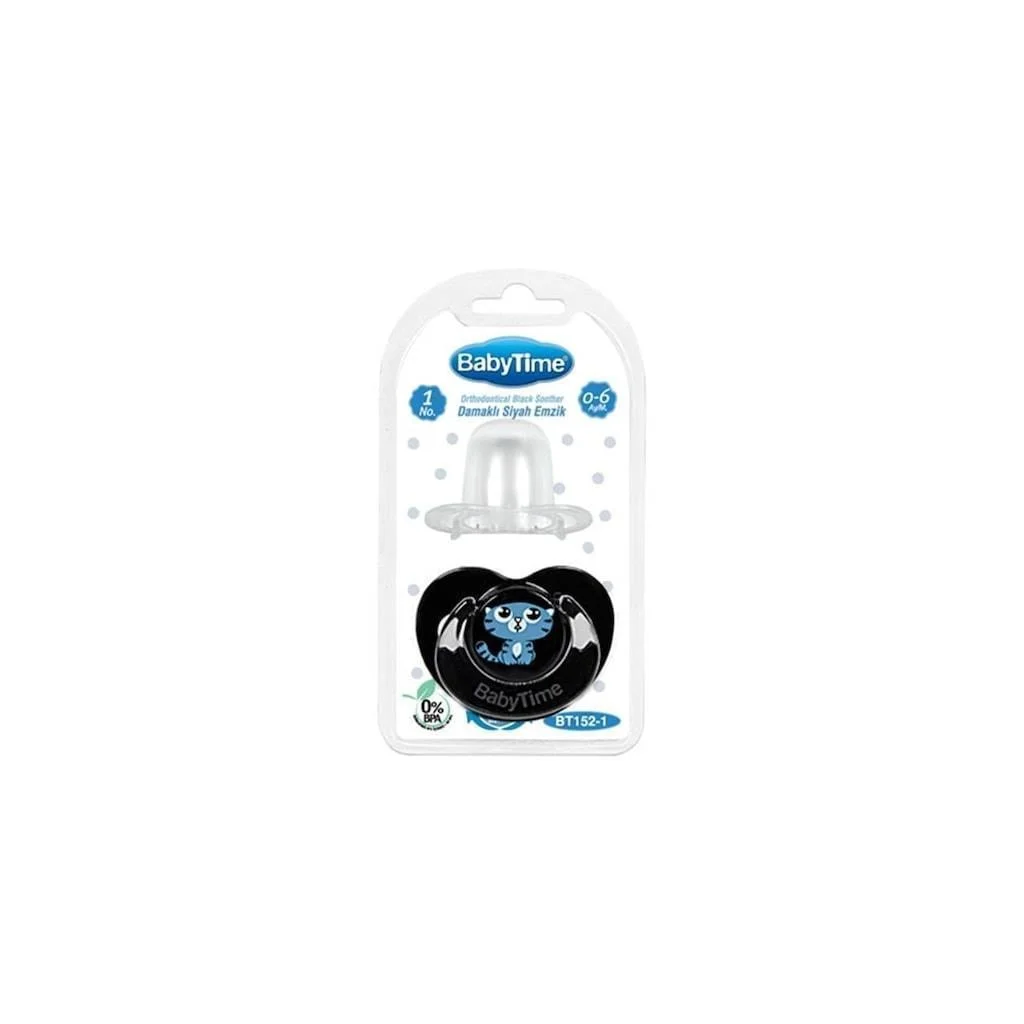 BabyTime Silikon Damaklı Koruyucu Kapaklı Siyah Gövdeli Emzik N.1 BT152-1