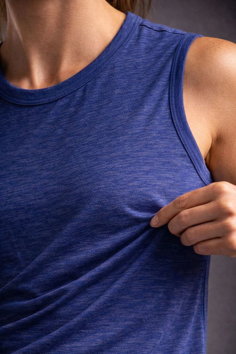 Kadın Flamlı Kumaş Kolsuz Atlet Günlük Fitness Spor T-Shirt - İndigo