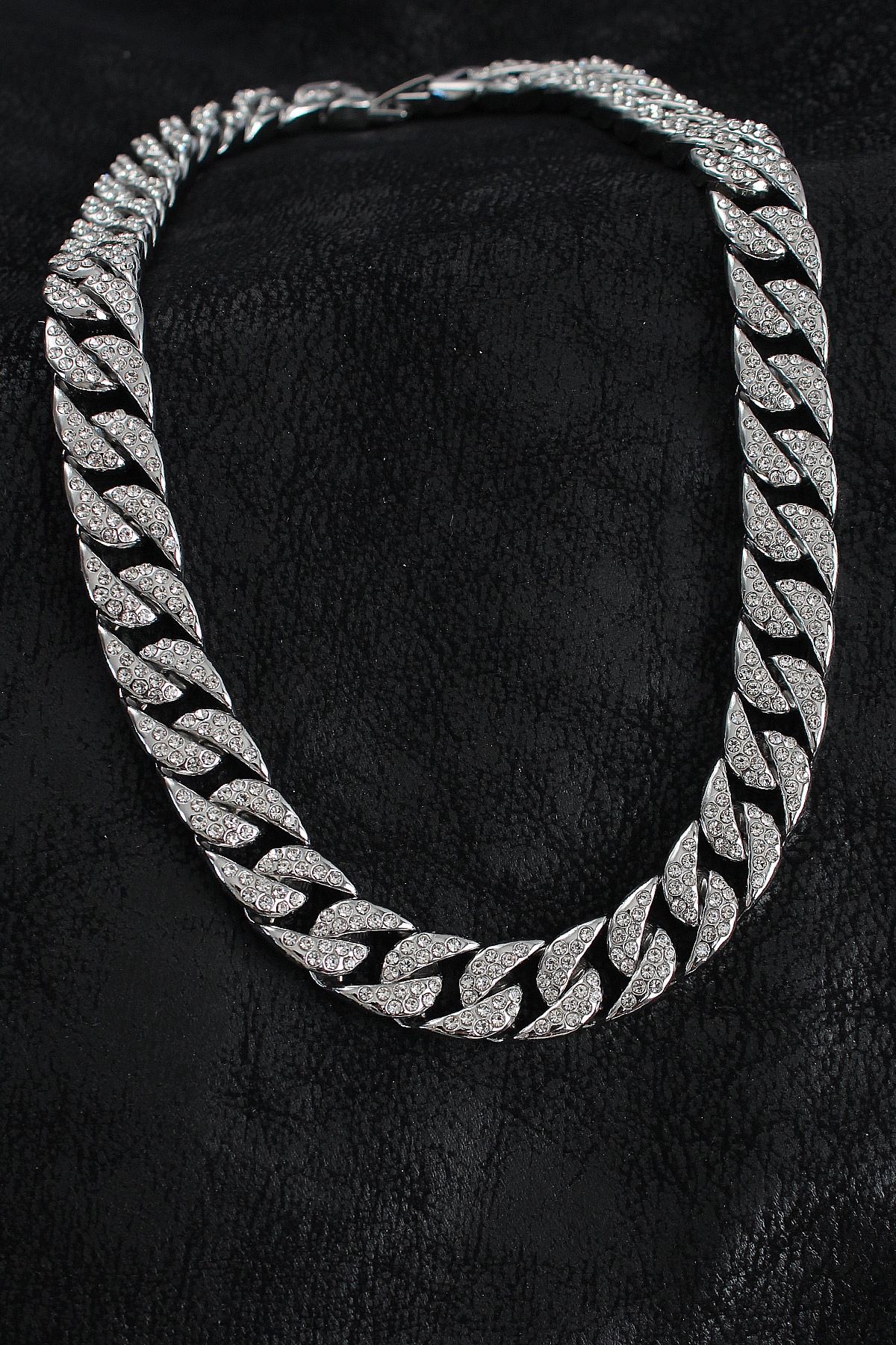 Pirinç Zirkon Taşlı Cuba Gurmet Model Gümüş Renk Erkek Kolye