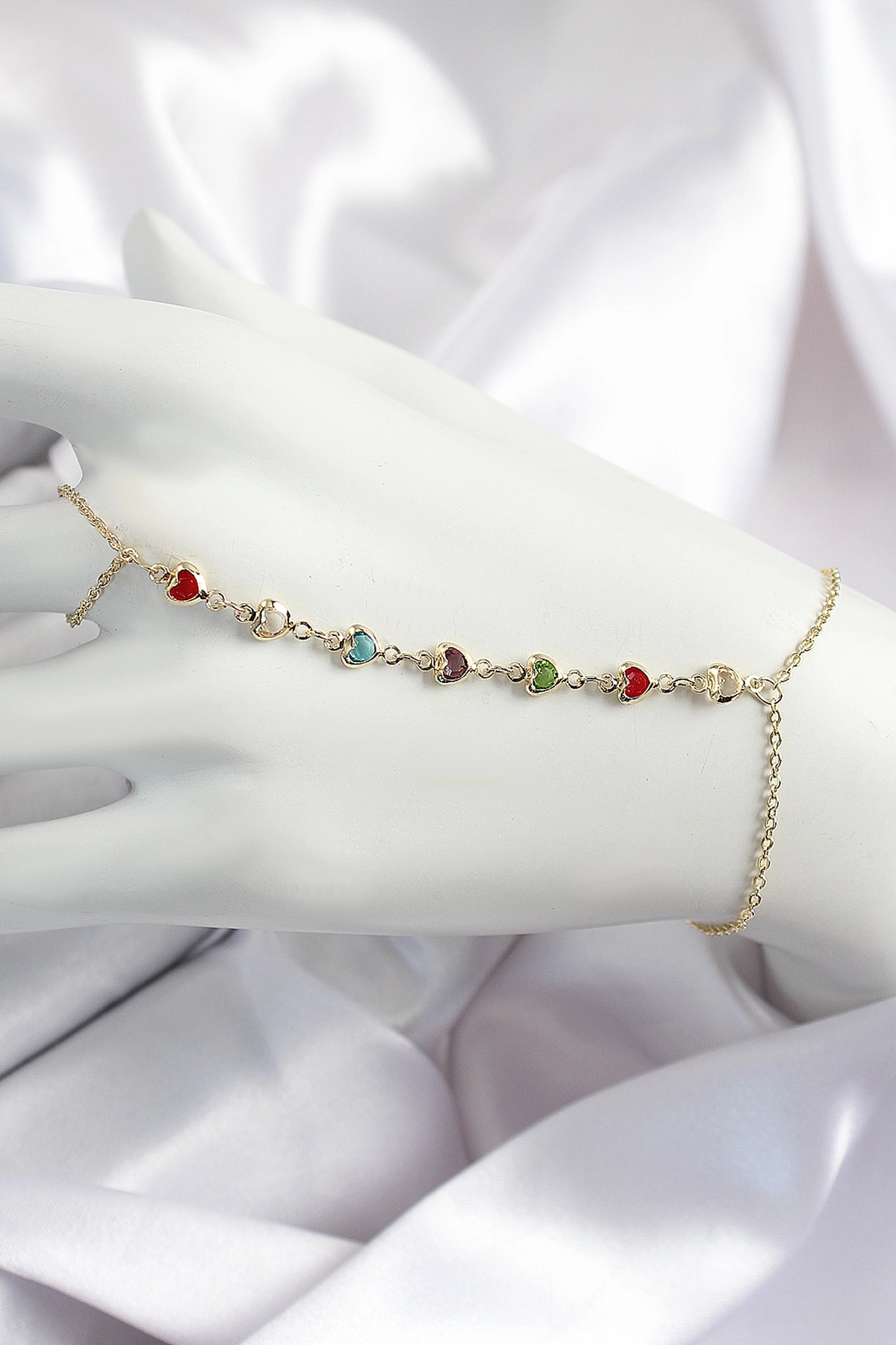 Pirinç Renkli Kalpli Zirkon Taşlı Y Model Gold Renk Kadın Şahmeran