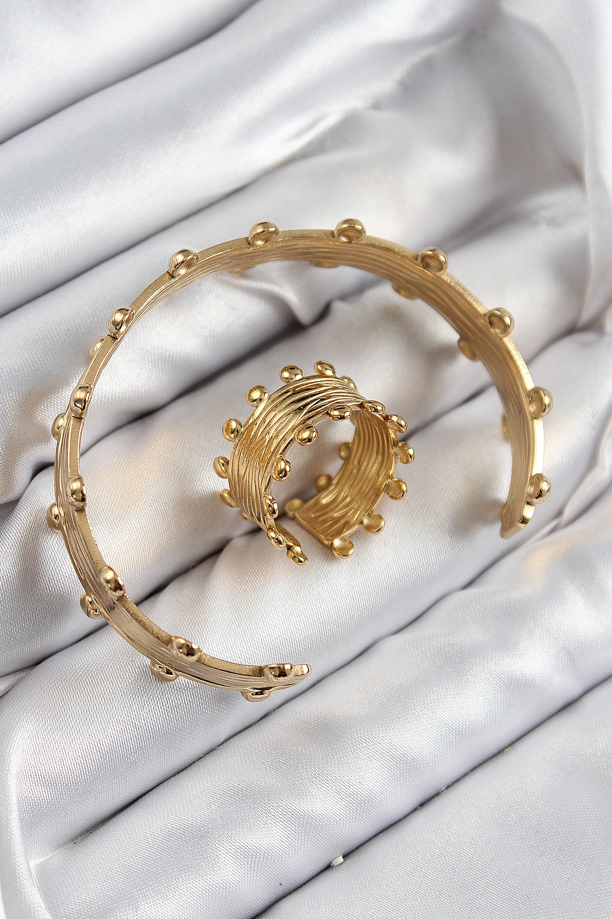 Pirinç Topcuk Model Gold Renk Bileklik Yüzük Set