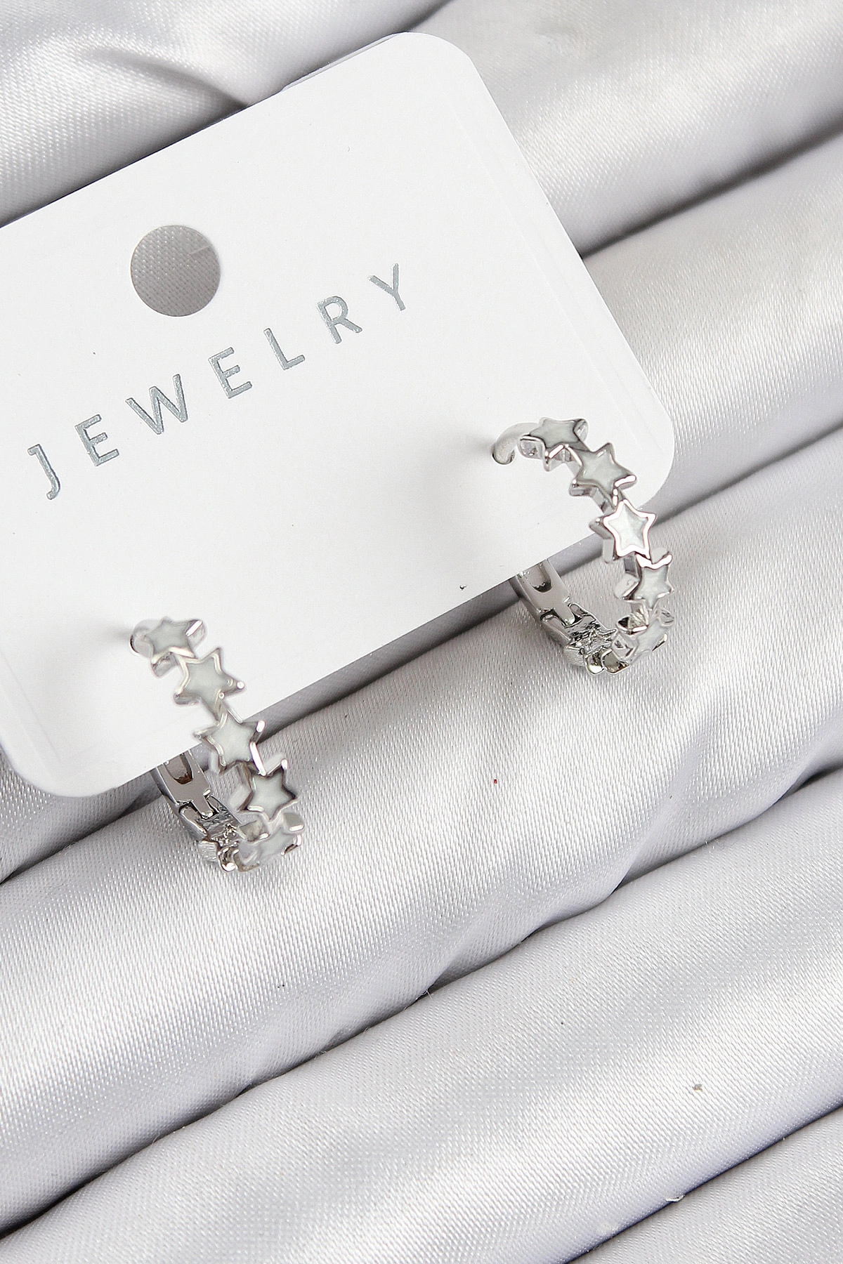 Pirinç Zirkon Taşlı Yıldız Model Gümüş Renk Kadın Küpe