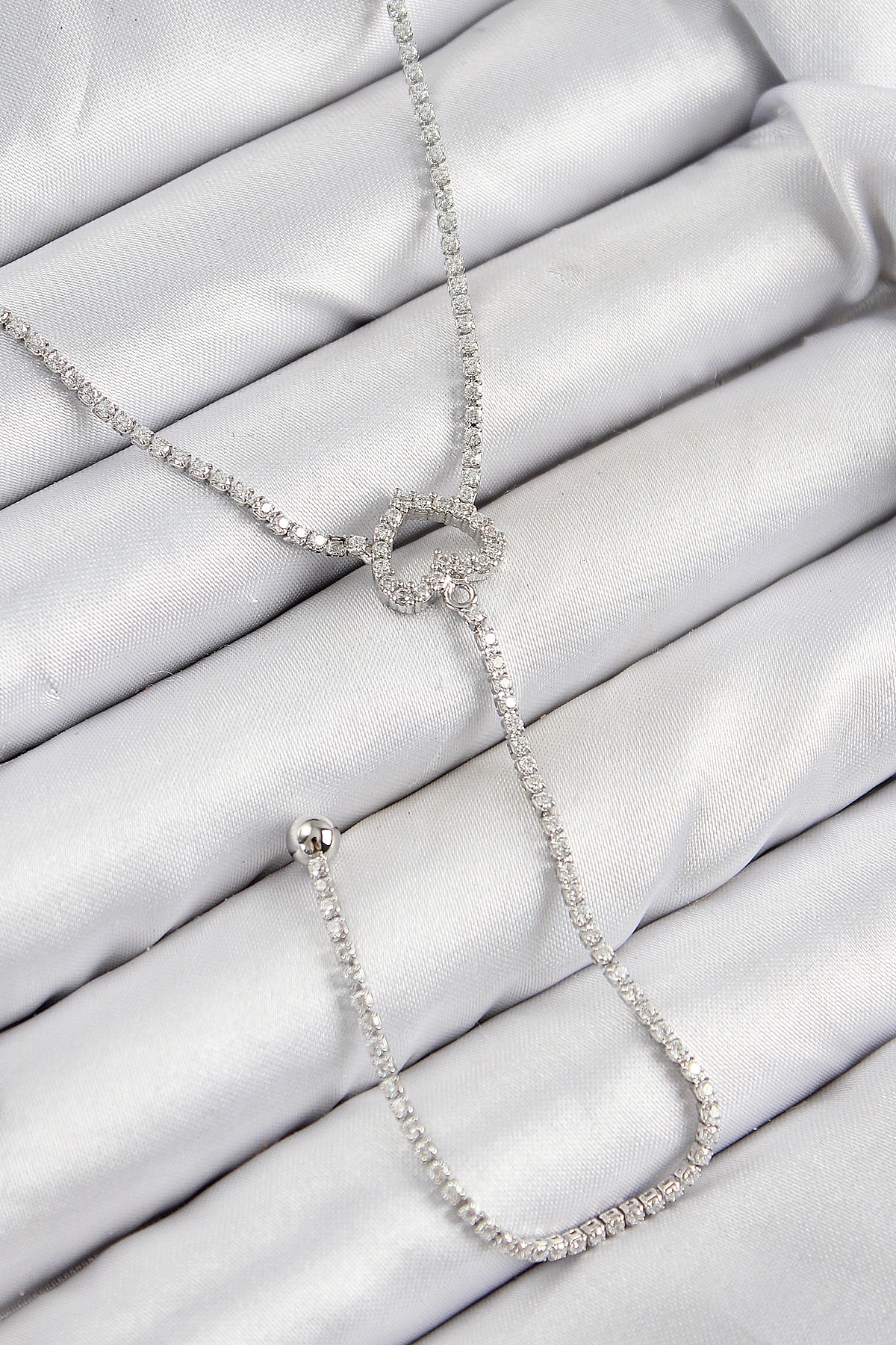 Pirinç Zirkon Taşlı Kalp Model Gümüş Renk  Y Kolye