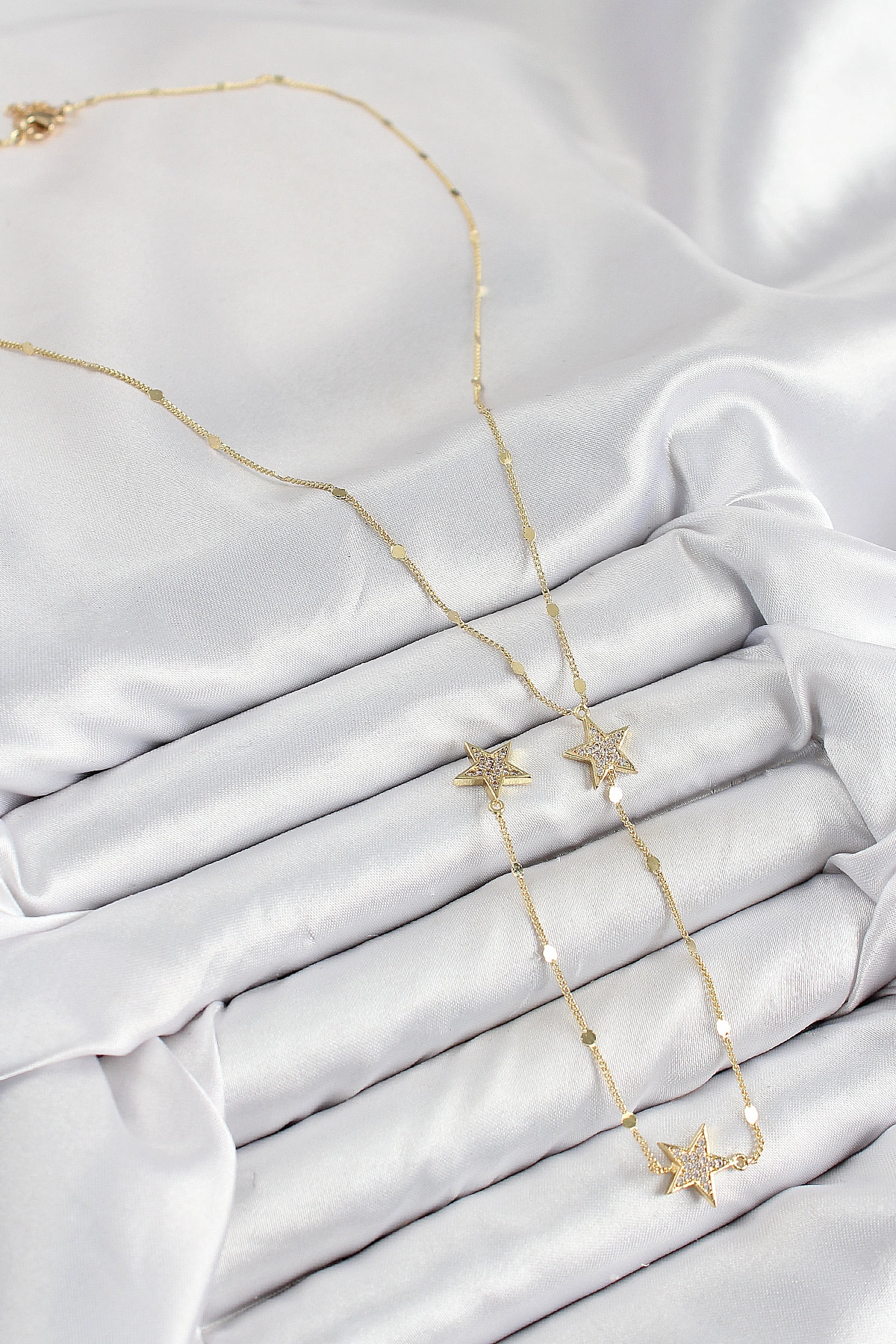 Pirinç Zirkon Taşlı Yıldız Model Gold Renk Y Kolye