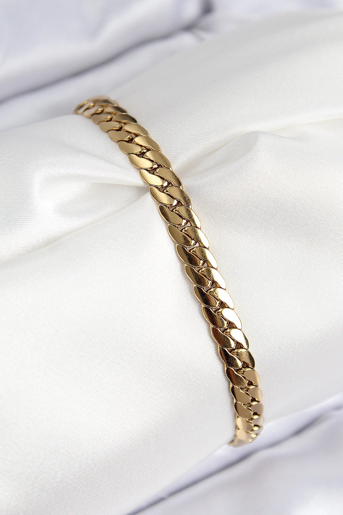 316L Çelik Ezme Zincir Model Gold Renk Kadın Bileklik