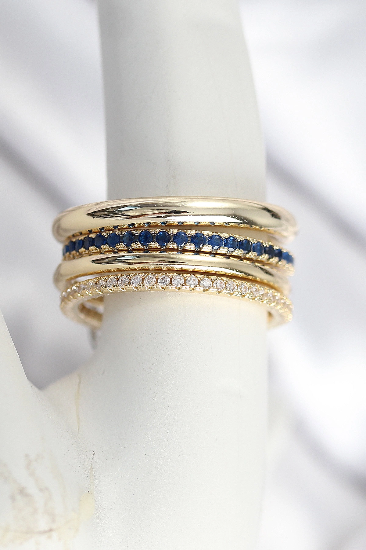 Pirinç Zirkon Taşlı Mix Renk 3'Lü Kadın Yüzük