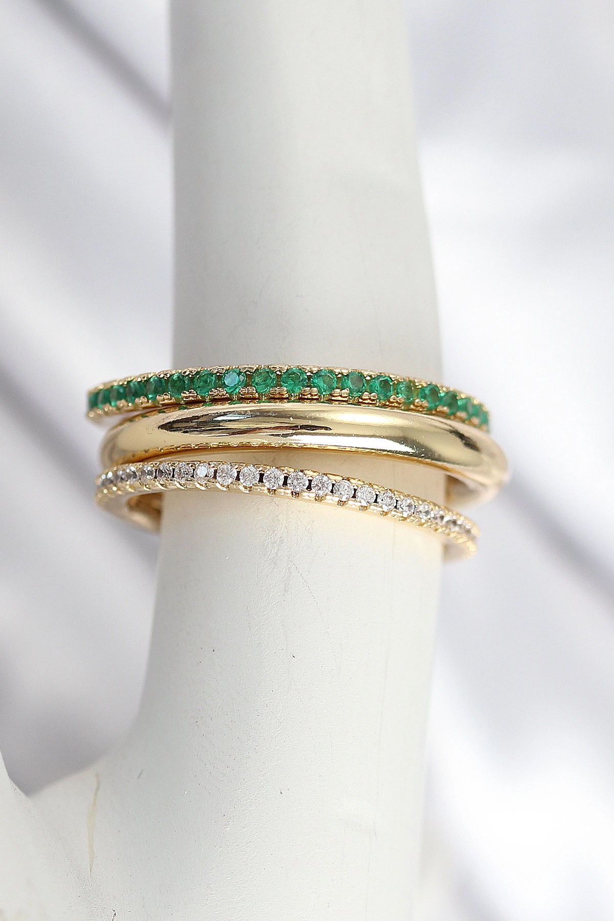 Pirinç Gold Renk Zirkon Taşlı 4'Lü Kadın Yüzük