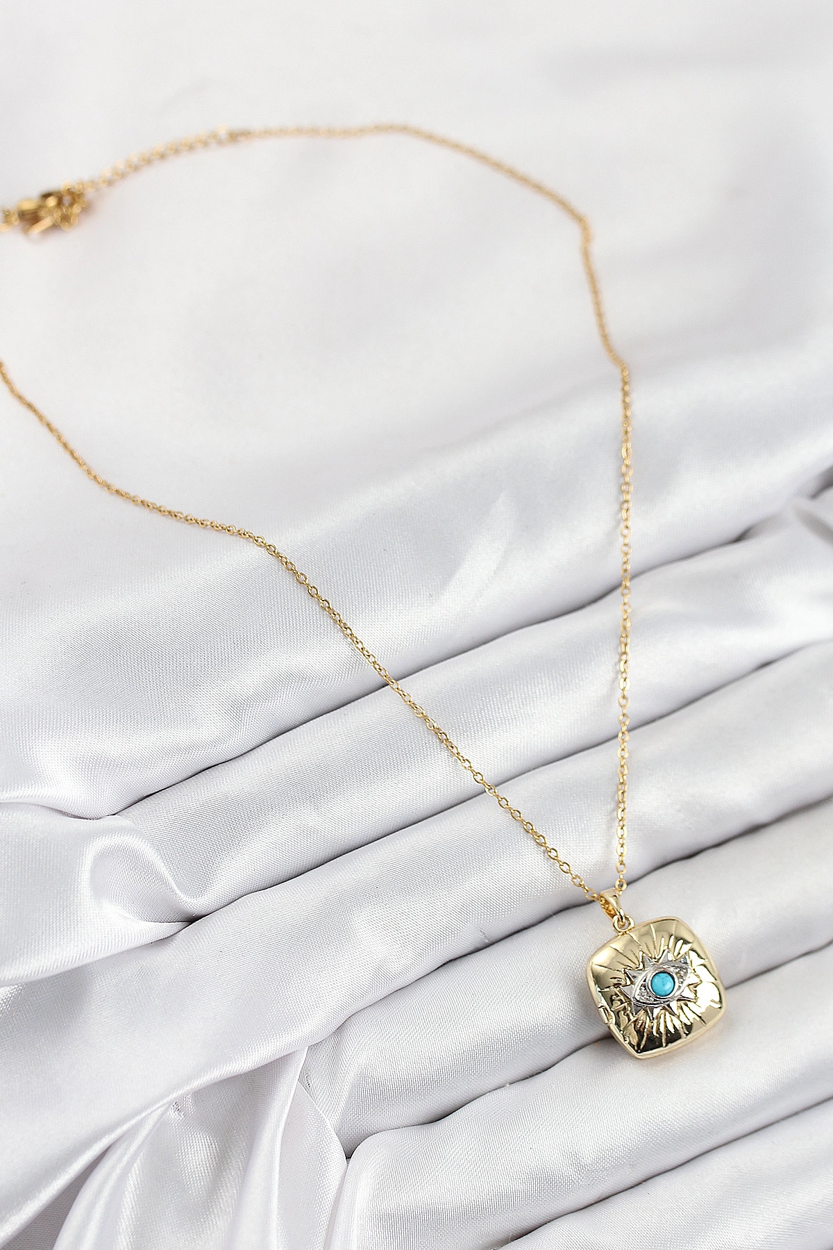 316L Çelik Zirkon Taşlı Açılabilr Kapaklı Göz Model Gold Renk Kadın Kolye