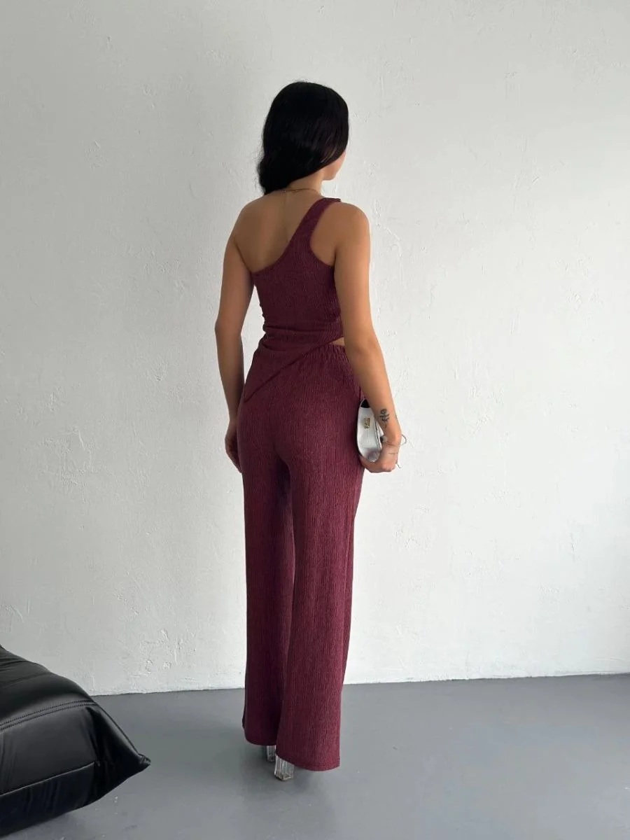Asimetrik Crop Pantalon ikili Takım - Gül Kurusu