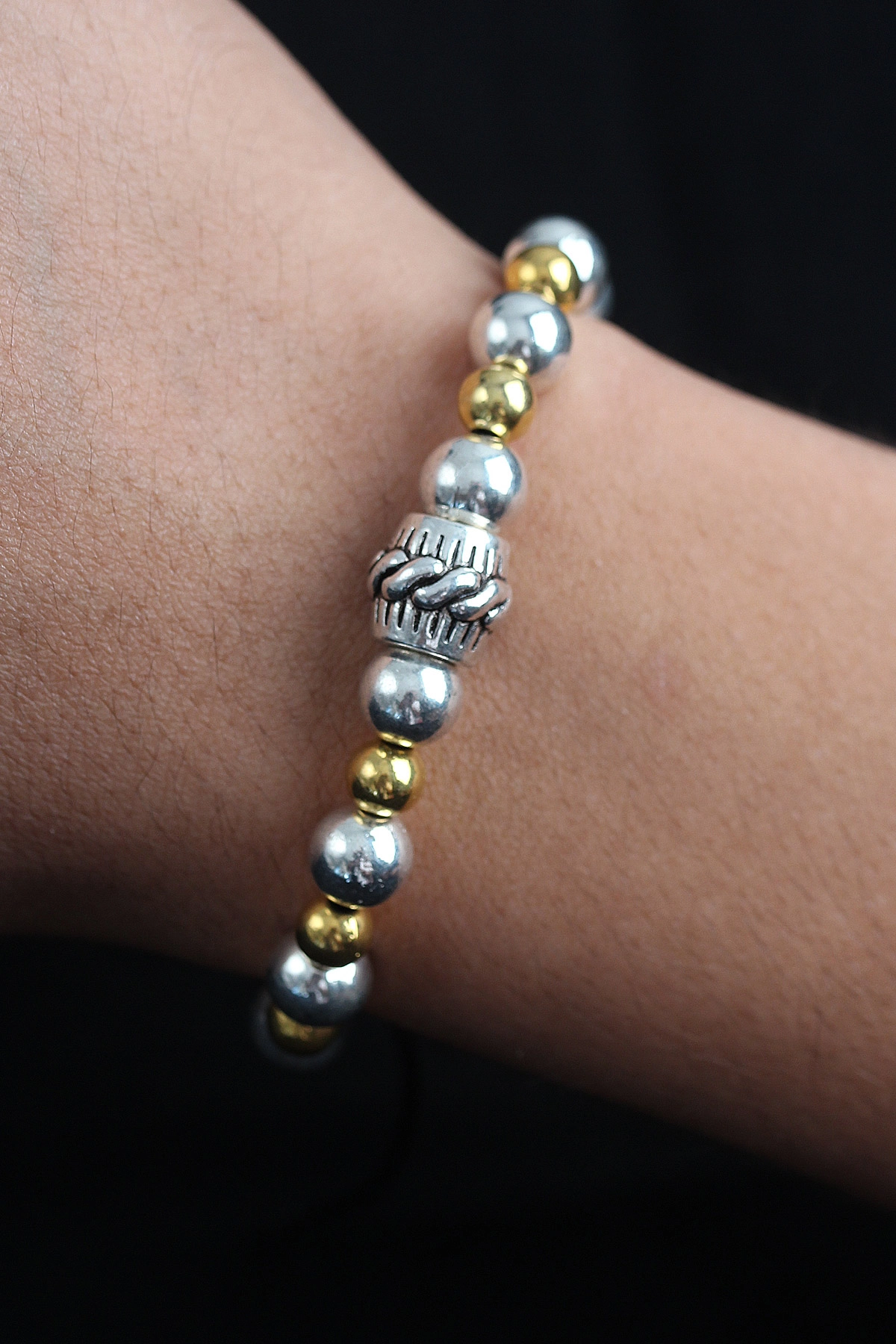 Doğal Taş Sarmal Model Gold Ve Gümüş Renk Asansörlü Erkek Bileklik