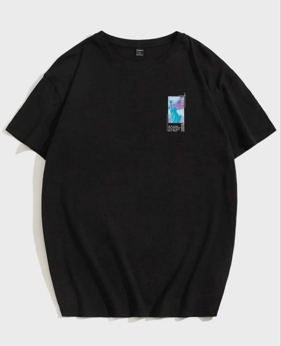Kadın Baskılı T-Shirt Kısa Kol Bisiklet Yaka Oversize Rahat Kalıp Tişört - Siyah