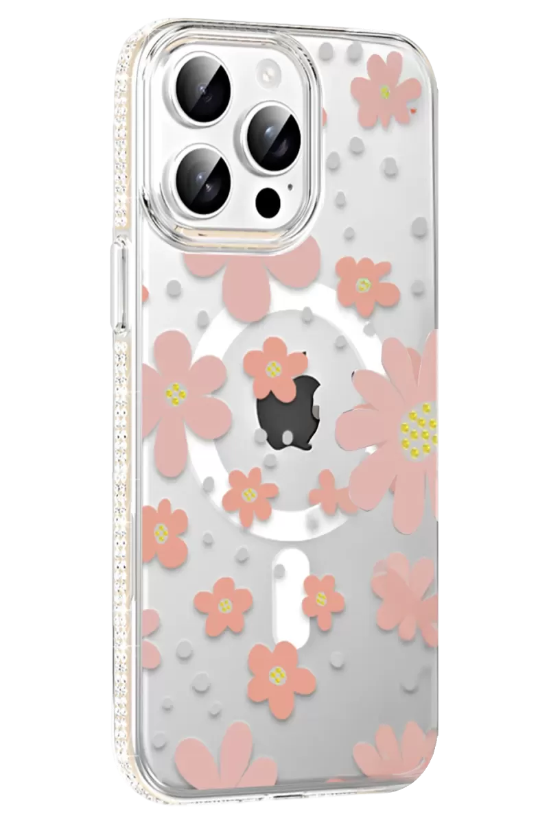 iPhone 15 Pro Max Floral Magsafe Kapak - Pembe