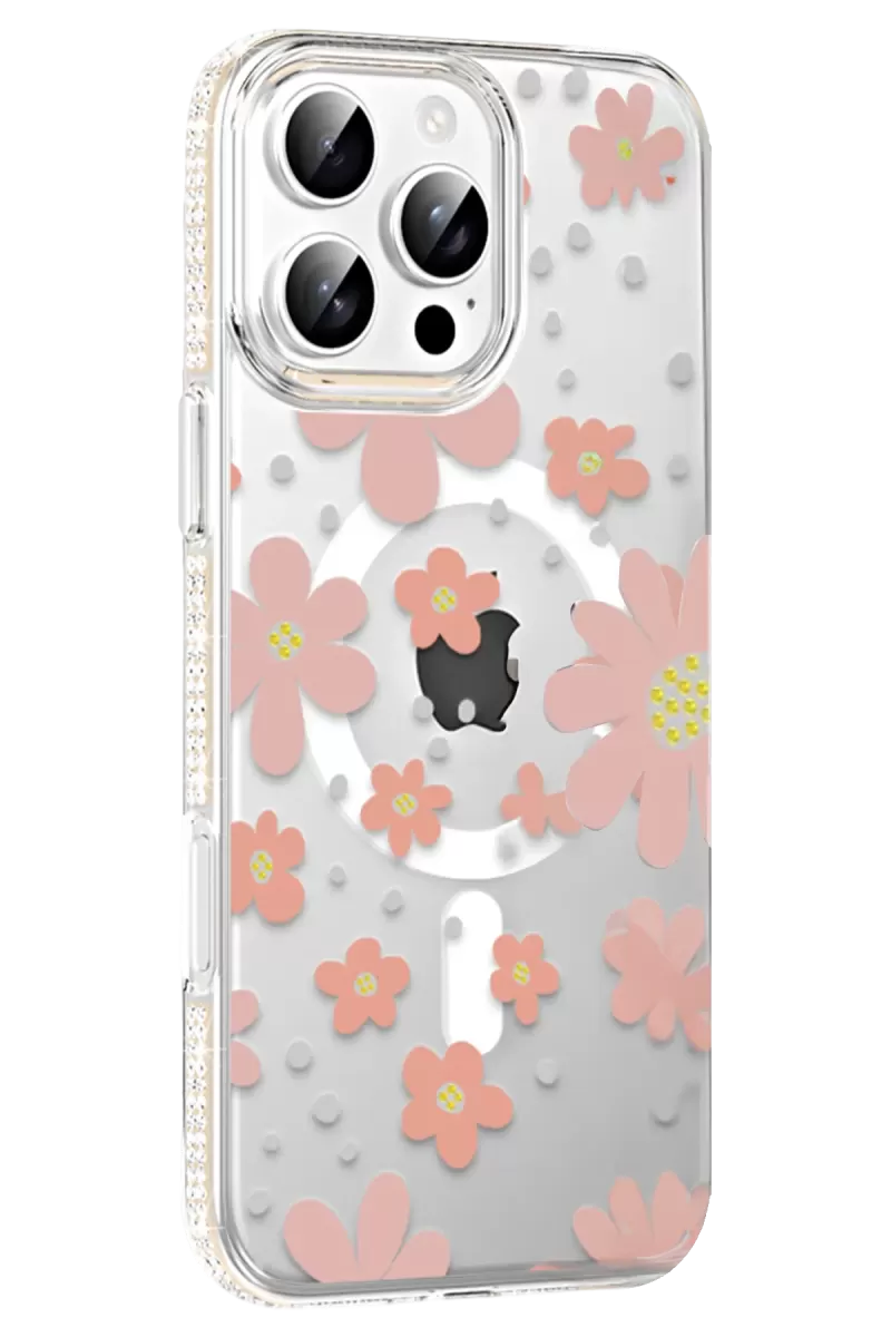 iPhone 16 Pro Floral Magsafe Kapak - Pembe