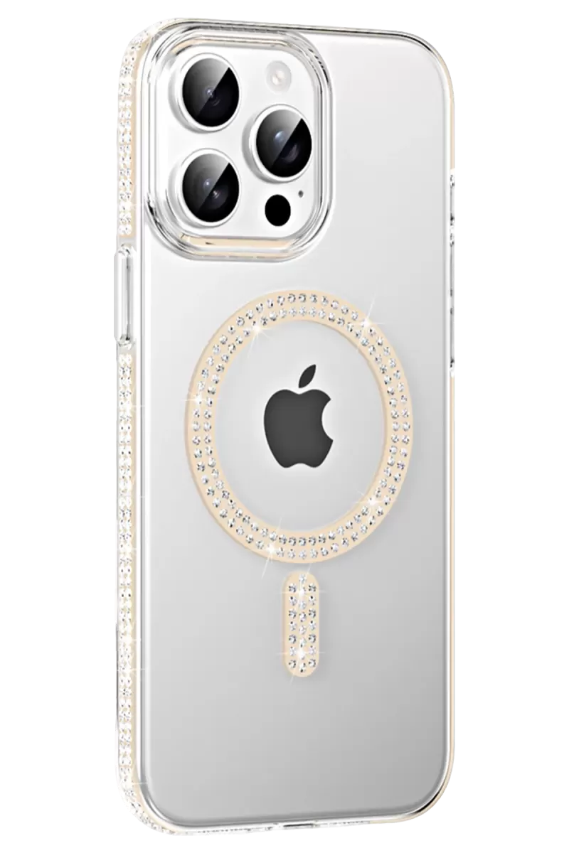 iPhone 14 Pro Max Move Taşlı Magsafe Kapak - Pembe