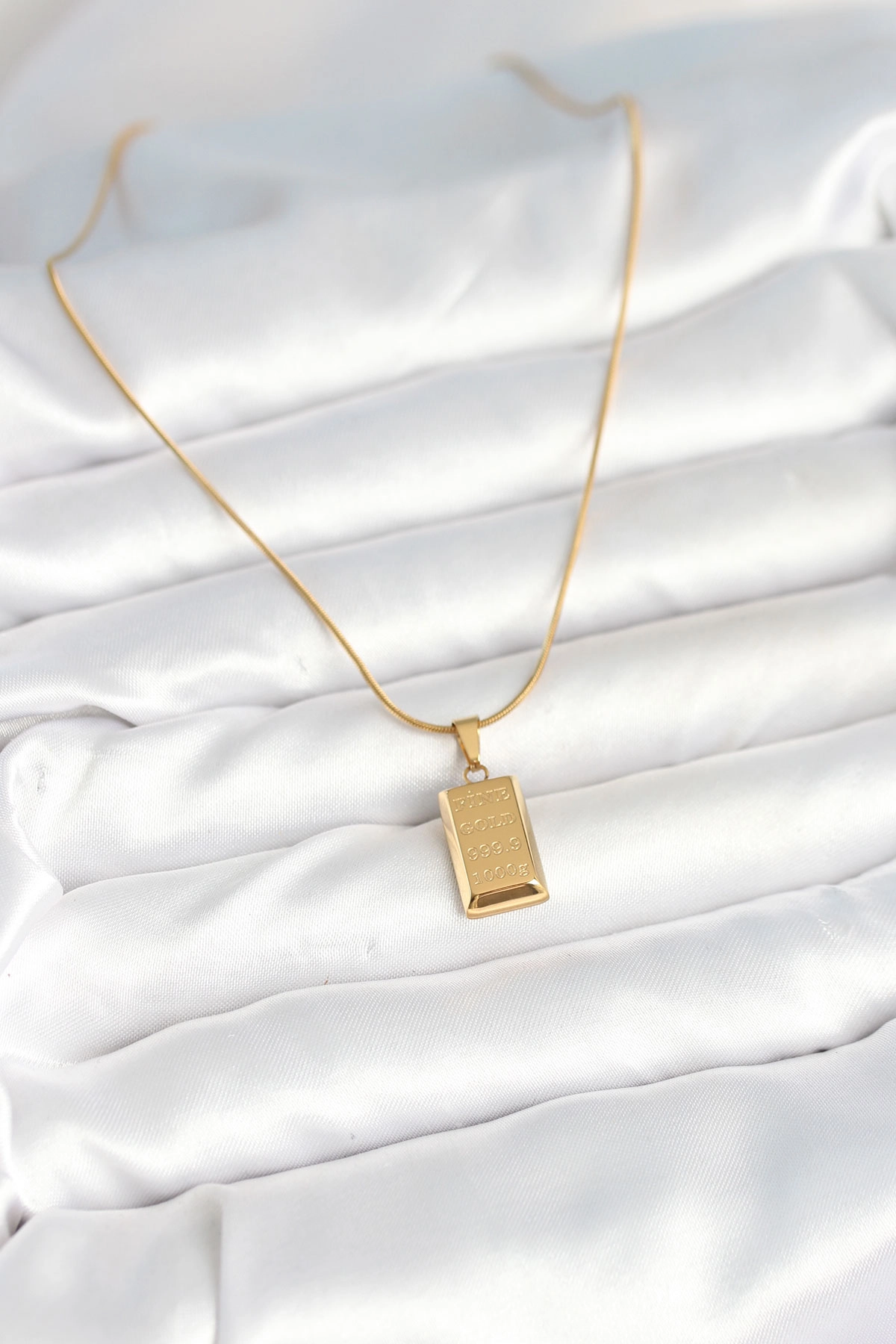 316L Çelik Gold Renk Külçe Altın Model Kolye