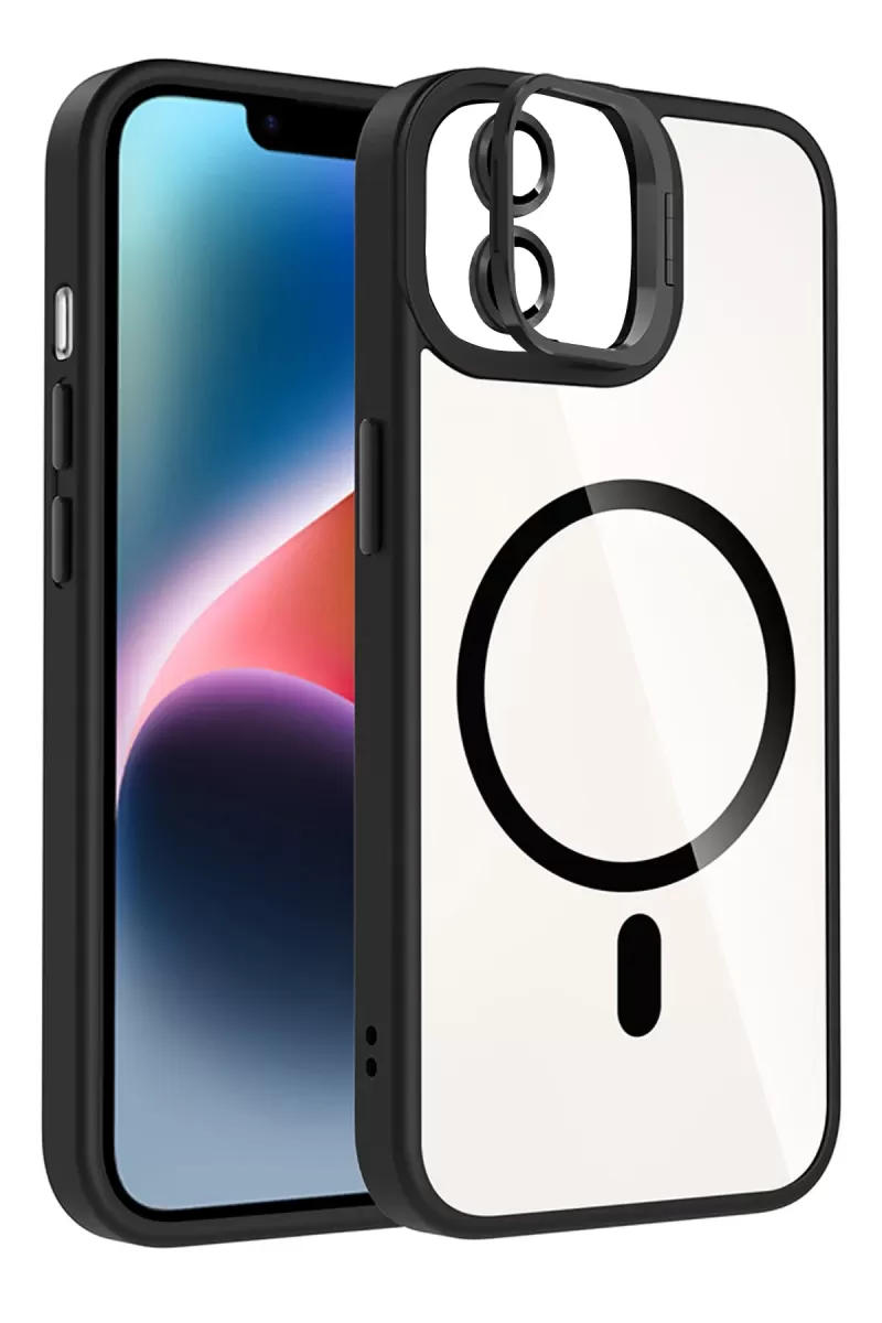 iPhone 11 Remim Lensli Magsafe Standlı Kapak - Siyah