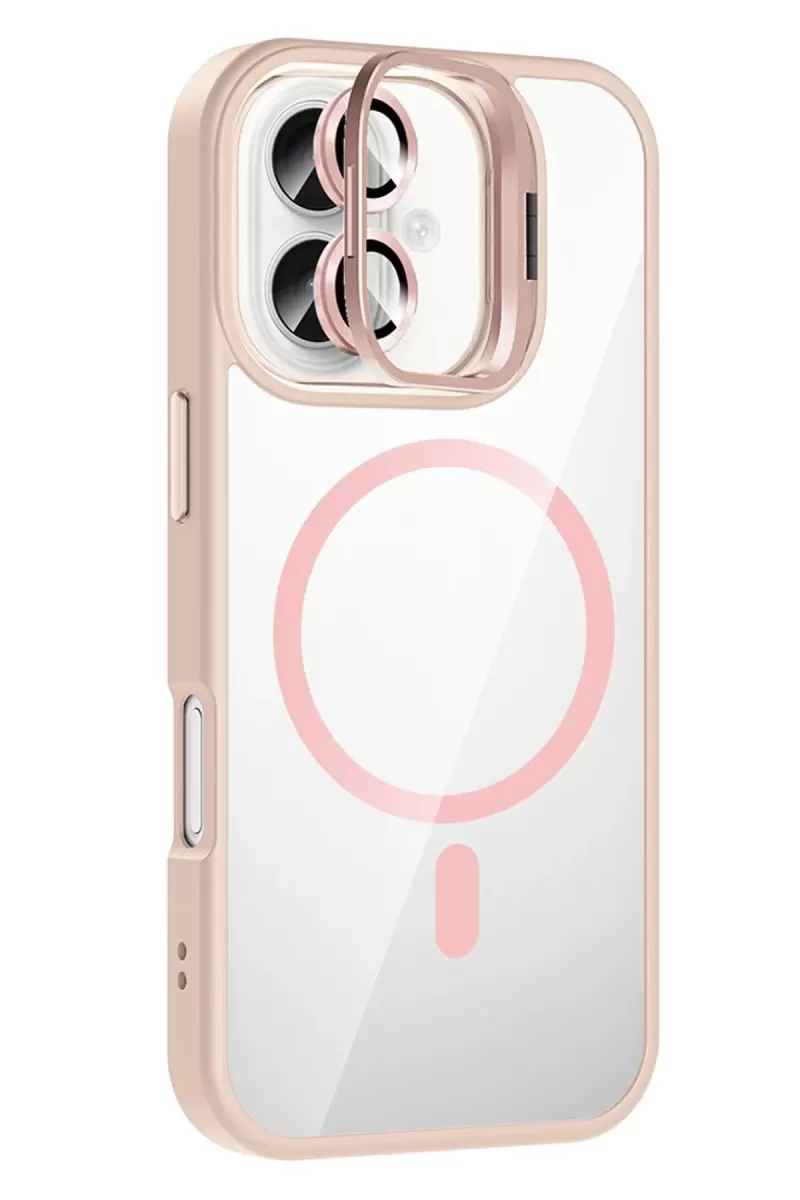 iPhone 16 Remim Lensli Magsafe Standlı Kapak - Pembe