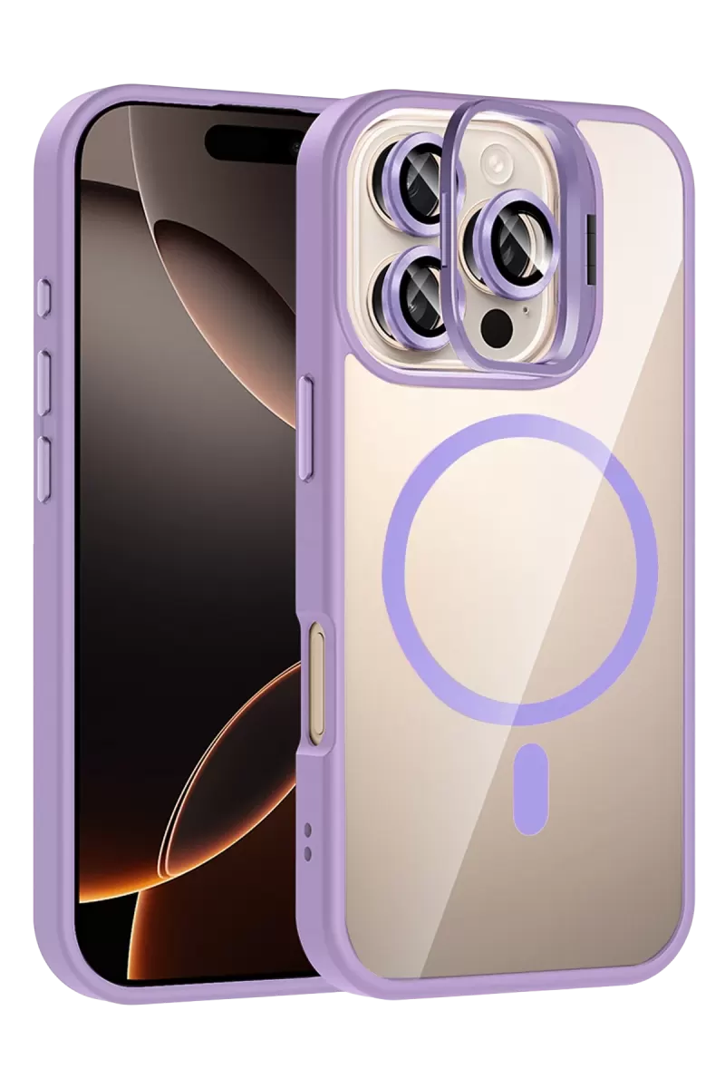 iPhone 16 Pro Remim Lensli Magsafe Standlı Kapak - Lila