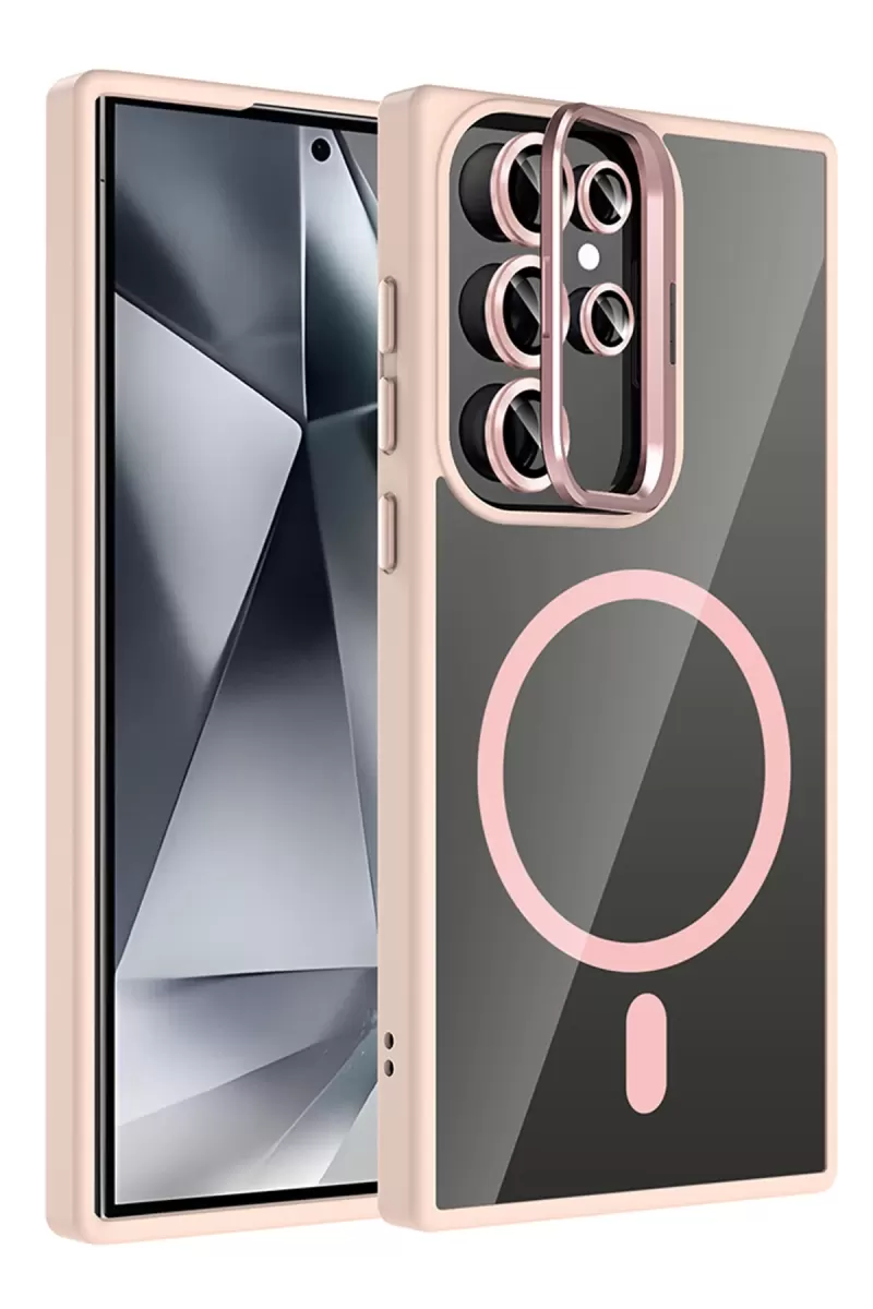 Galaxy S24 Ultra Remim Lensli Magsafe Standlı Kapak - Pembe