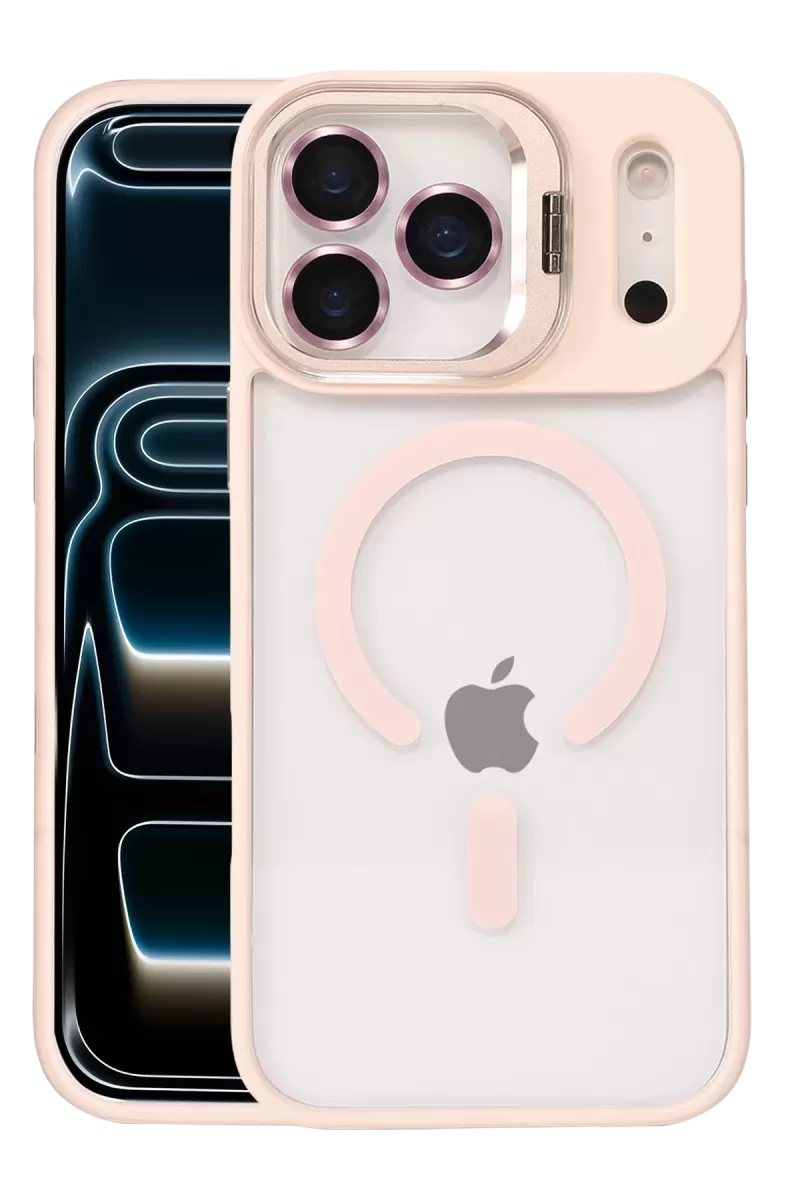 iPhone 17 Pro Remim Lensli Magsafe Standlı Kapak - Pembe