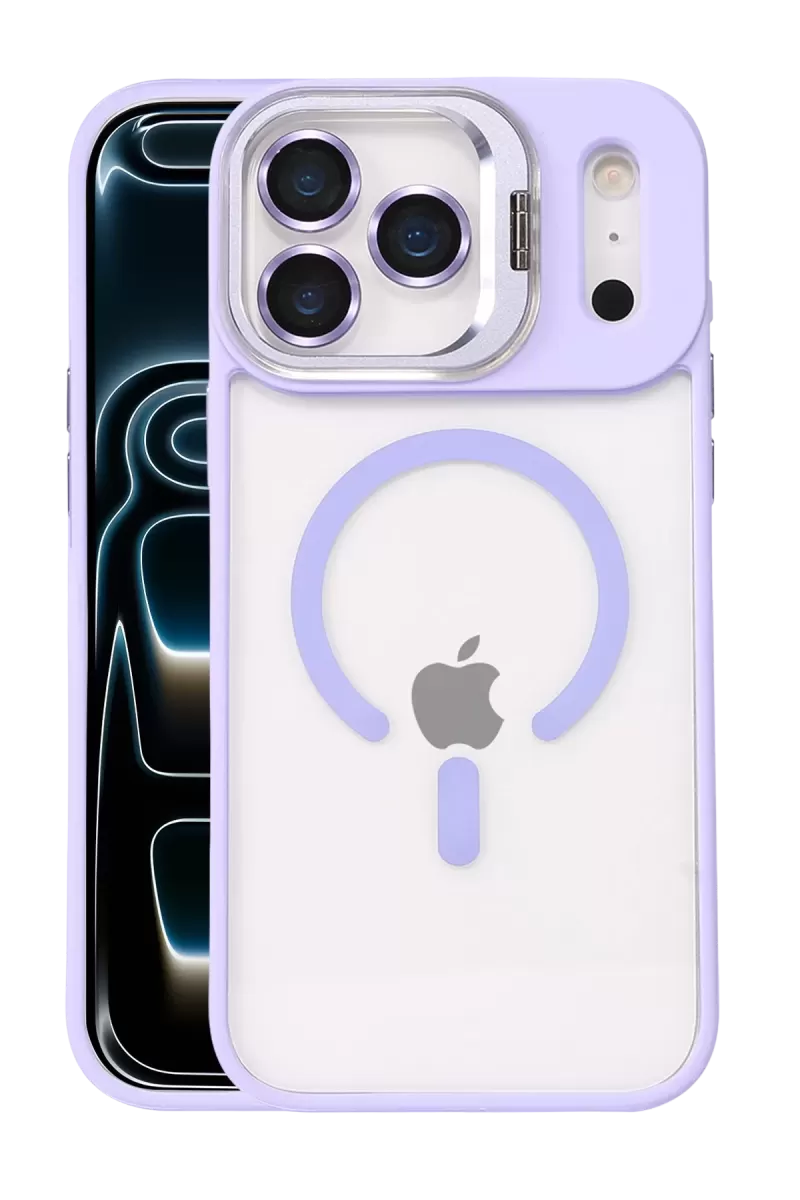 iPhone 17 Pro Max Remim Lensli Magsafe Standlı Kapak - Lila
