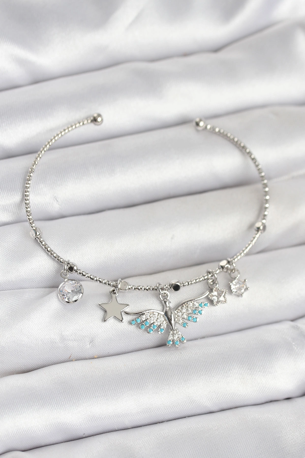 Anka Kuşu Charmlı Gümüş Renk Pirinç Kadın Bileklik