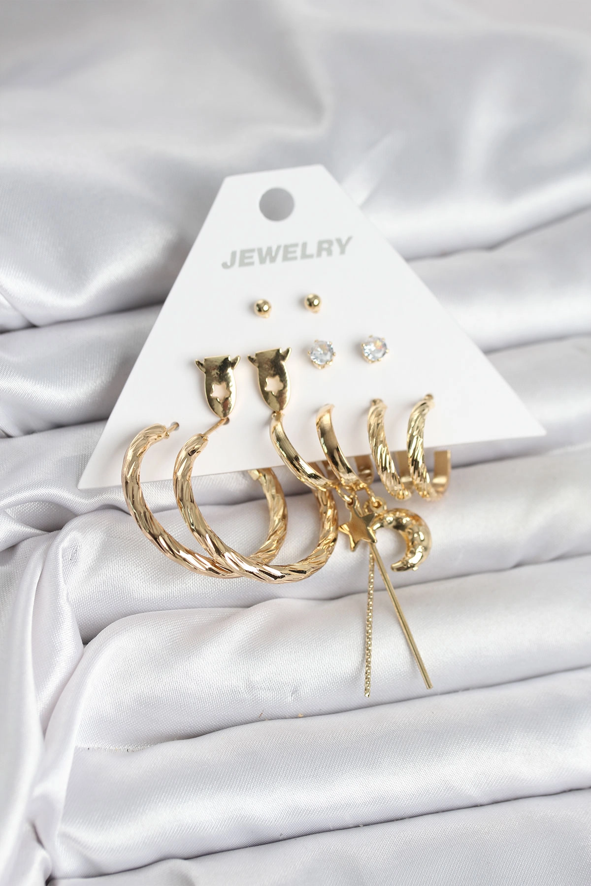 Gold Renk Pirinç 6'lı Kadın Küpe Seti