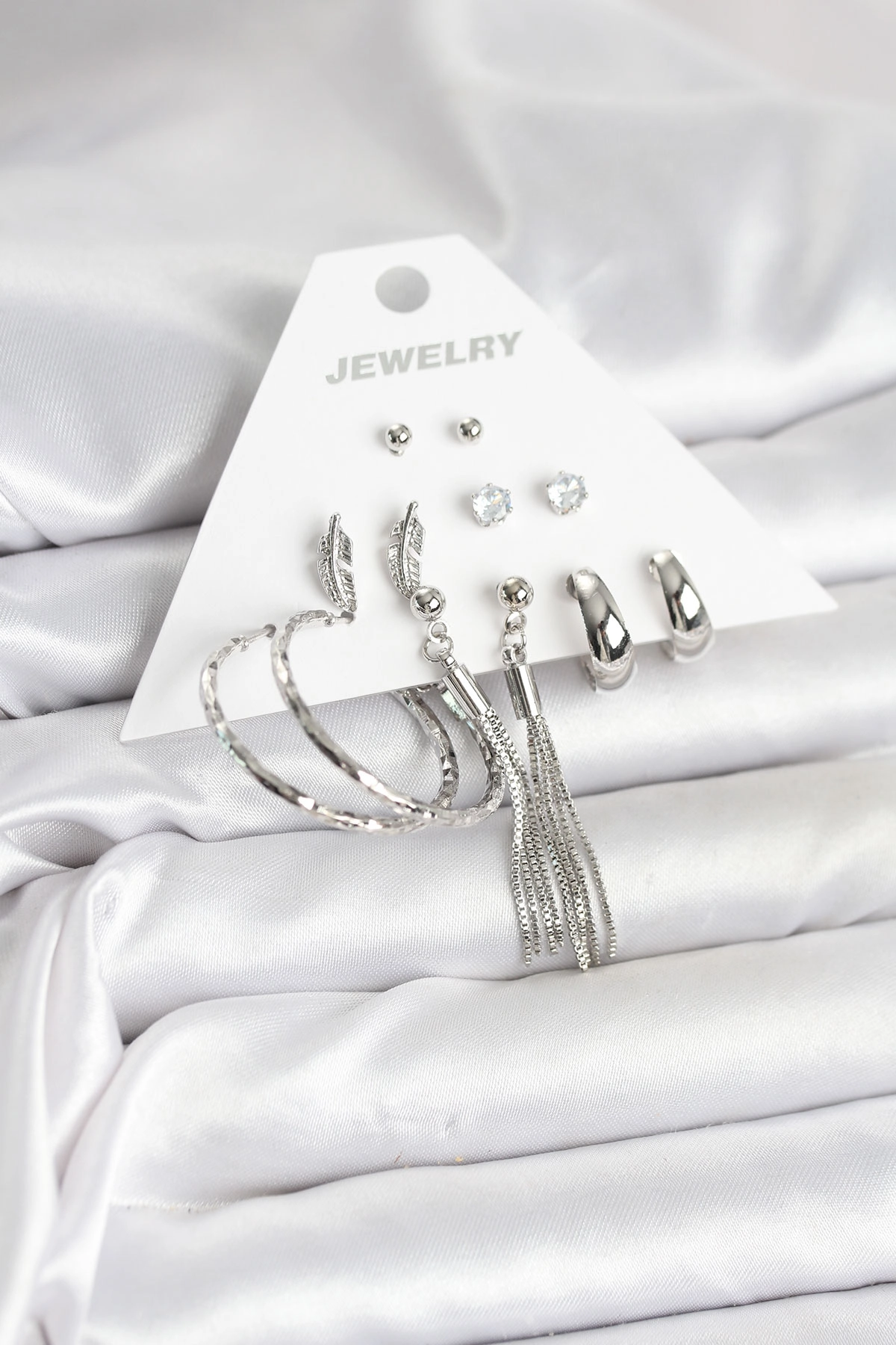 Gümüş Renk Pirinç 6 Çiftli Kadın Küpe Seti