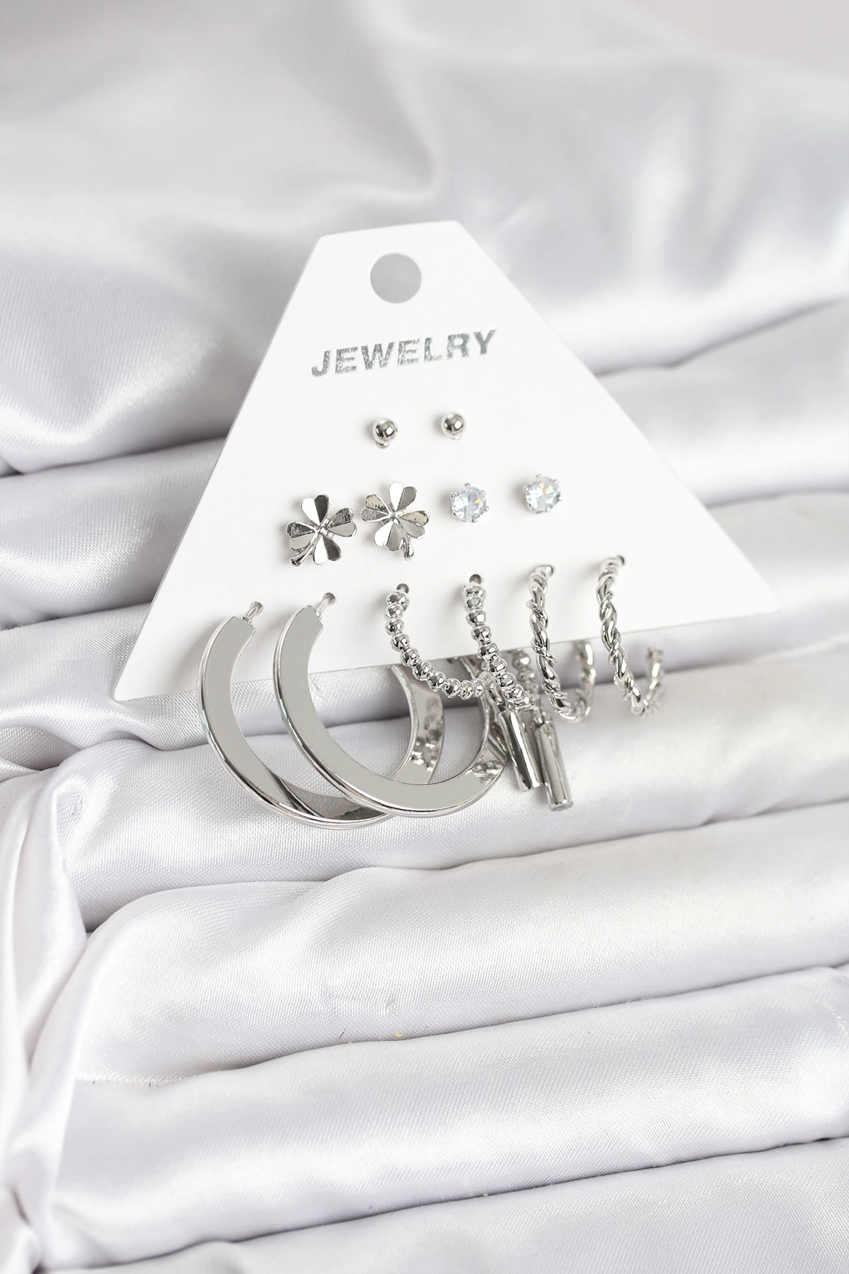 Pirinç Gümüş Renk 6 Çift Kadın Küpe Seti