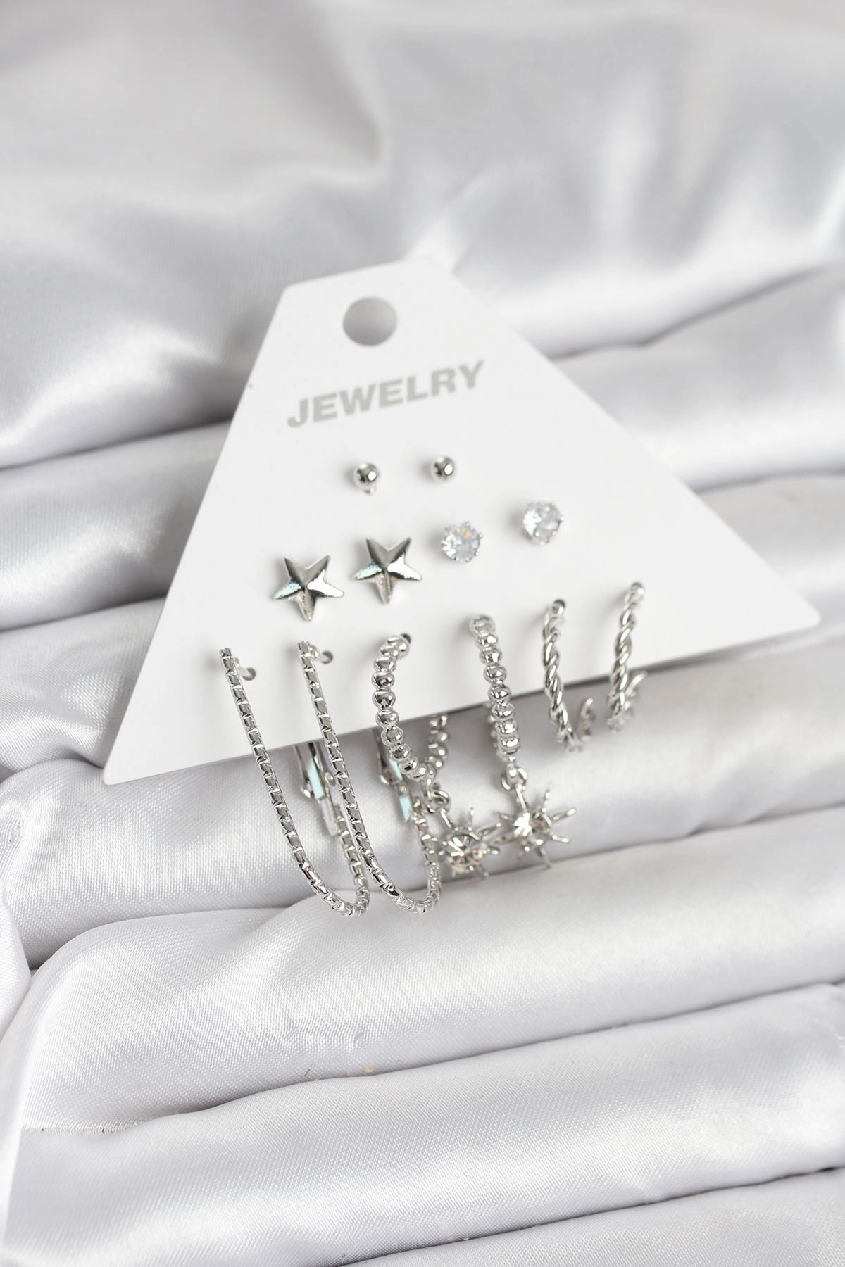 Pirinç Gümüş Renk Küpe Seti 6'lı