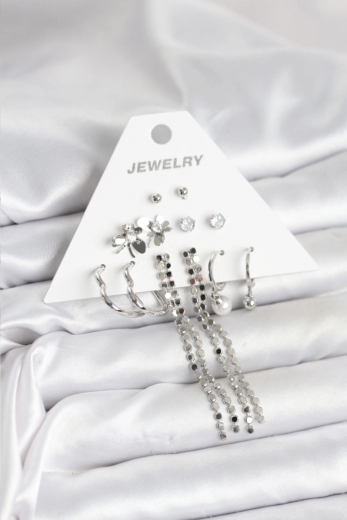 Pirinç Gümüş Renk 6 Çift Kadın Küpe