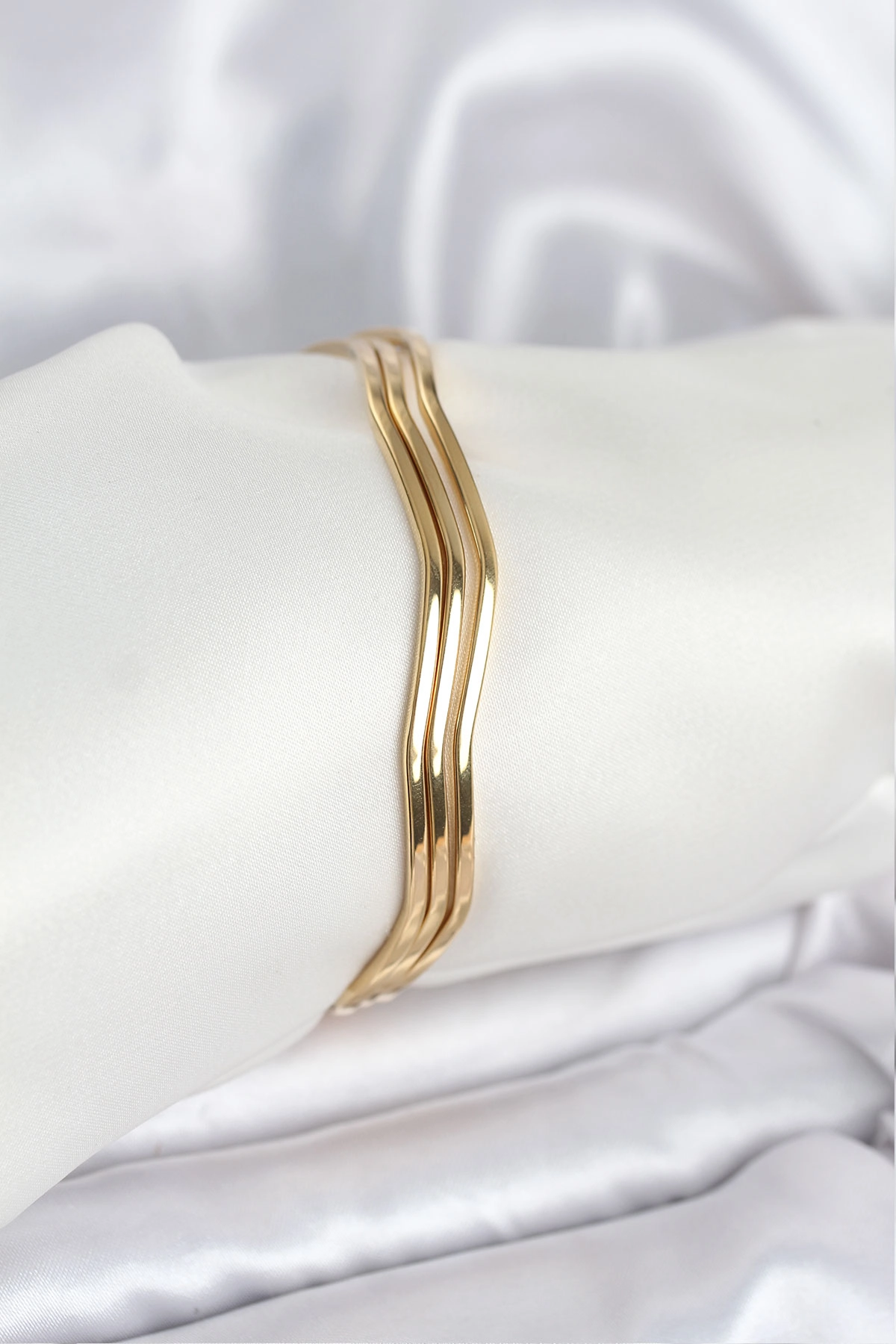 316L Çelik Gold Renk 65 mm Ajda Zikzak Model 3lü Kadın Bileklik