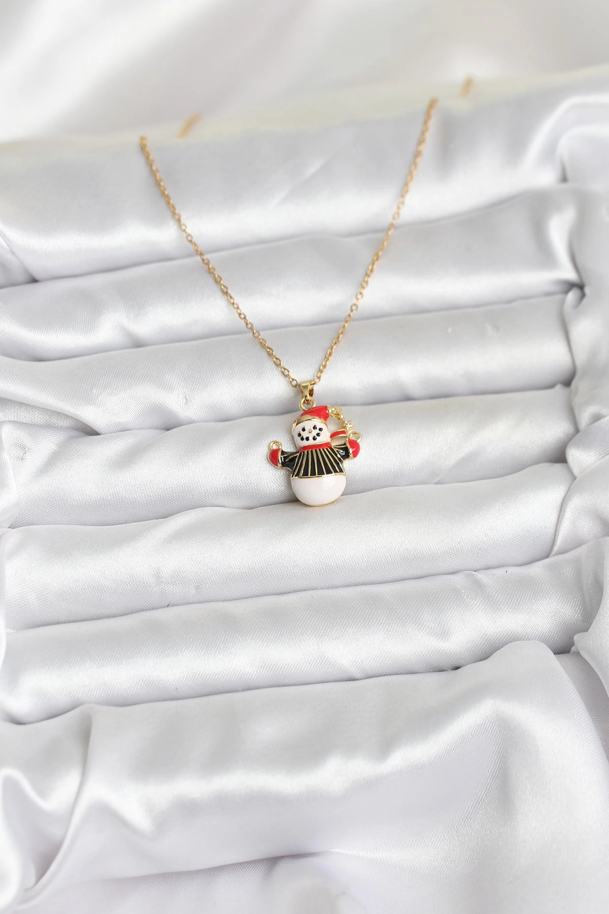 316L Çelik Zincir Gold Renk Kardan Adam Figürlü Yılbaşı Temalı Kadın Kolye