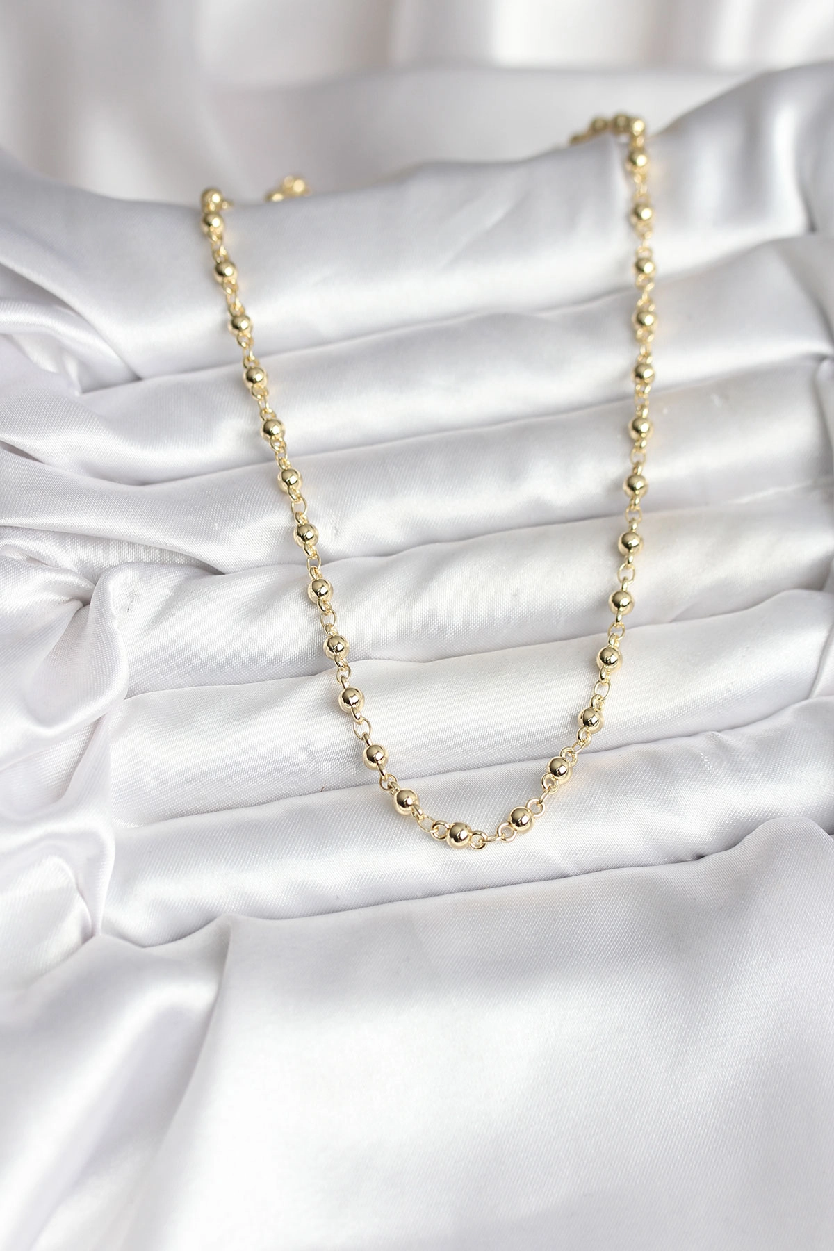 14K Gold Renk Kaplama Topçuklu Zincir Model CM Kadın Kolye