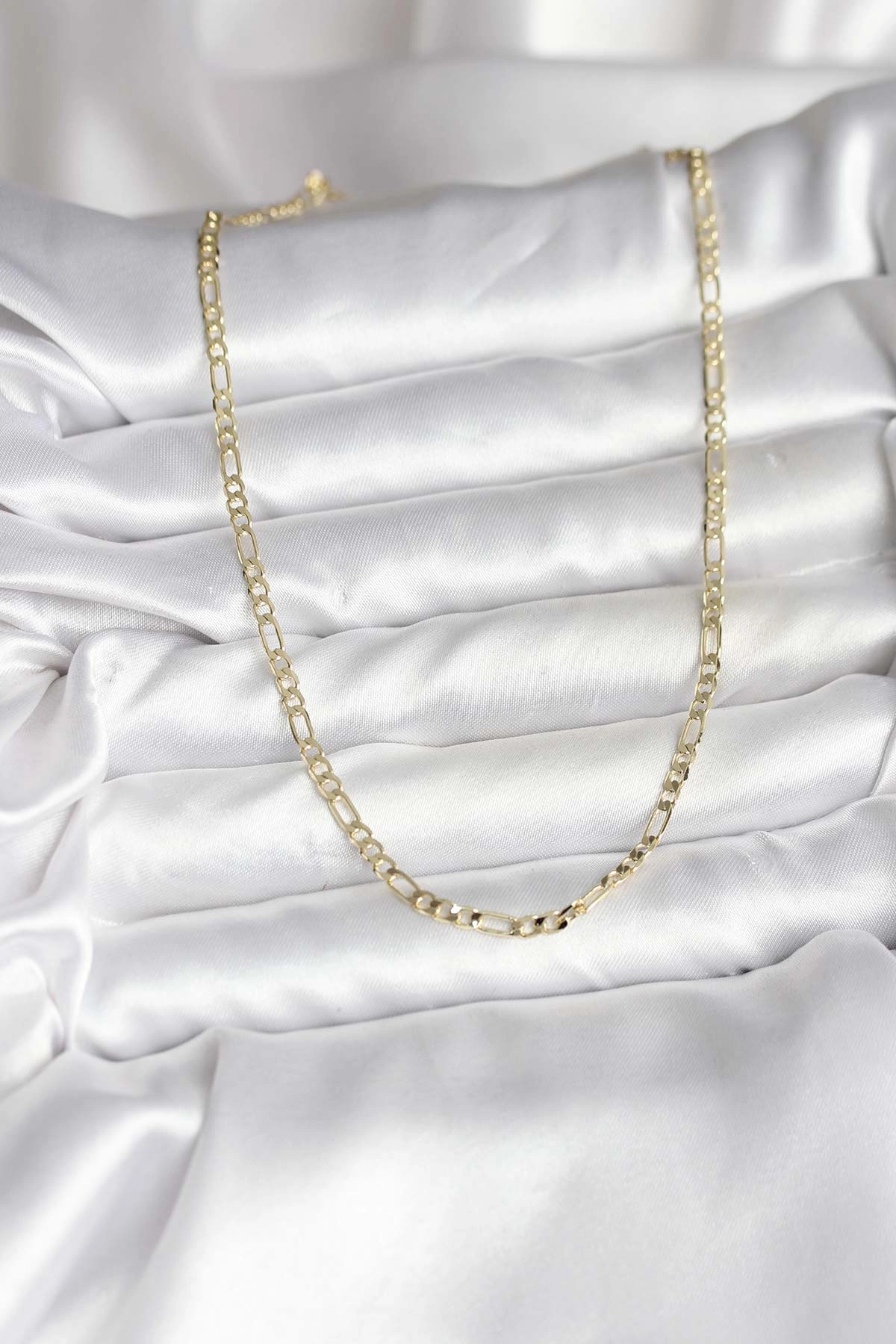 14K Gold Renk Kaplama Kuşgözü Zincir Model Pirinç CM Kadın Kolye