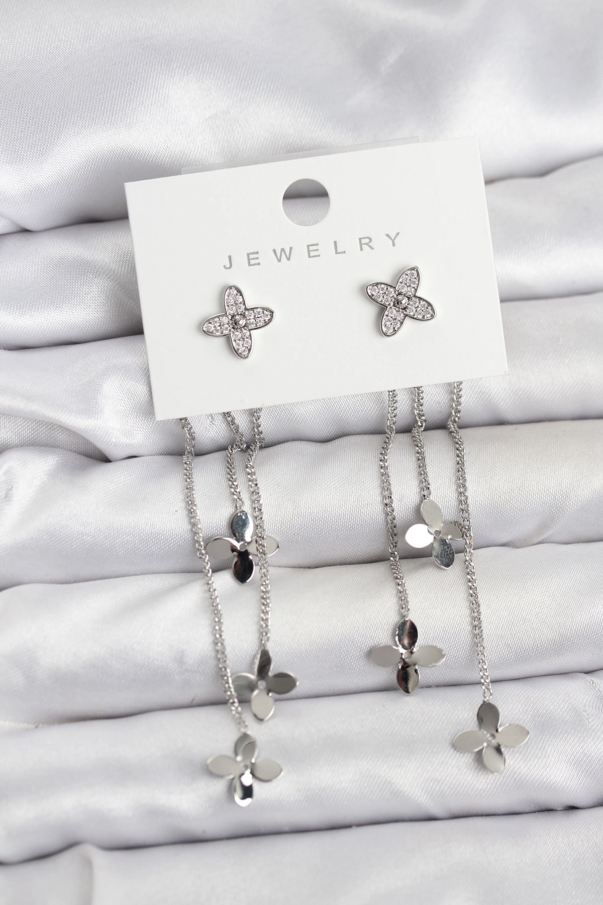 Lotus Model Gümüş Renk Pirinç Sallantılı Kadın Küpe